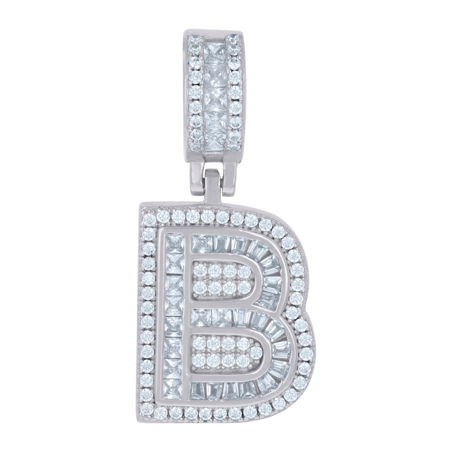 925 Sterling Silver Cz Pendant Initial Letter "B"
