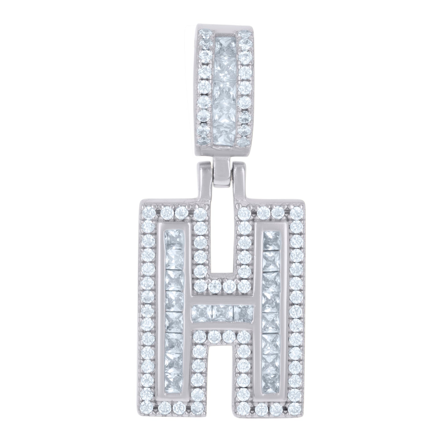 925 Sterling Silver Cz Pendant Initial Letter "H"