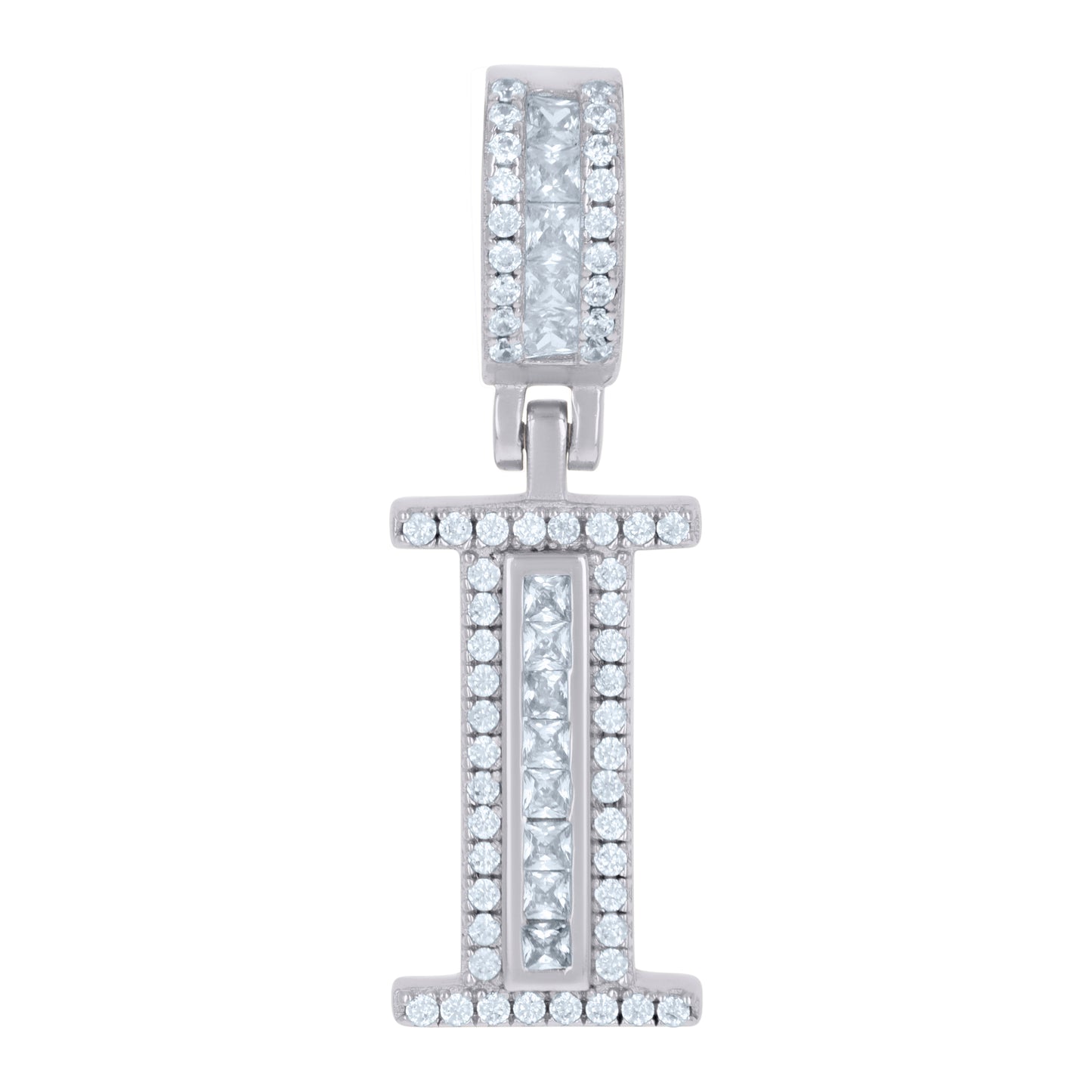 925 Sterling Silver Cz Pendant Initial Letter "I"