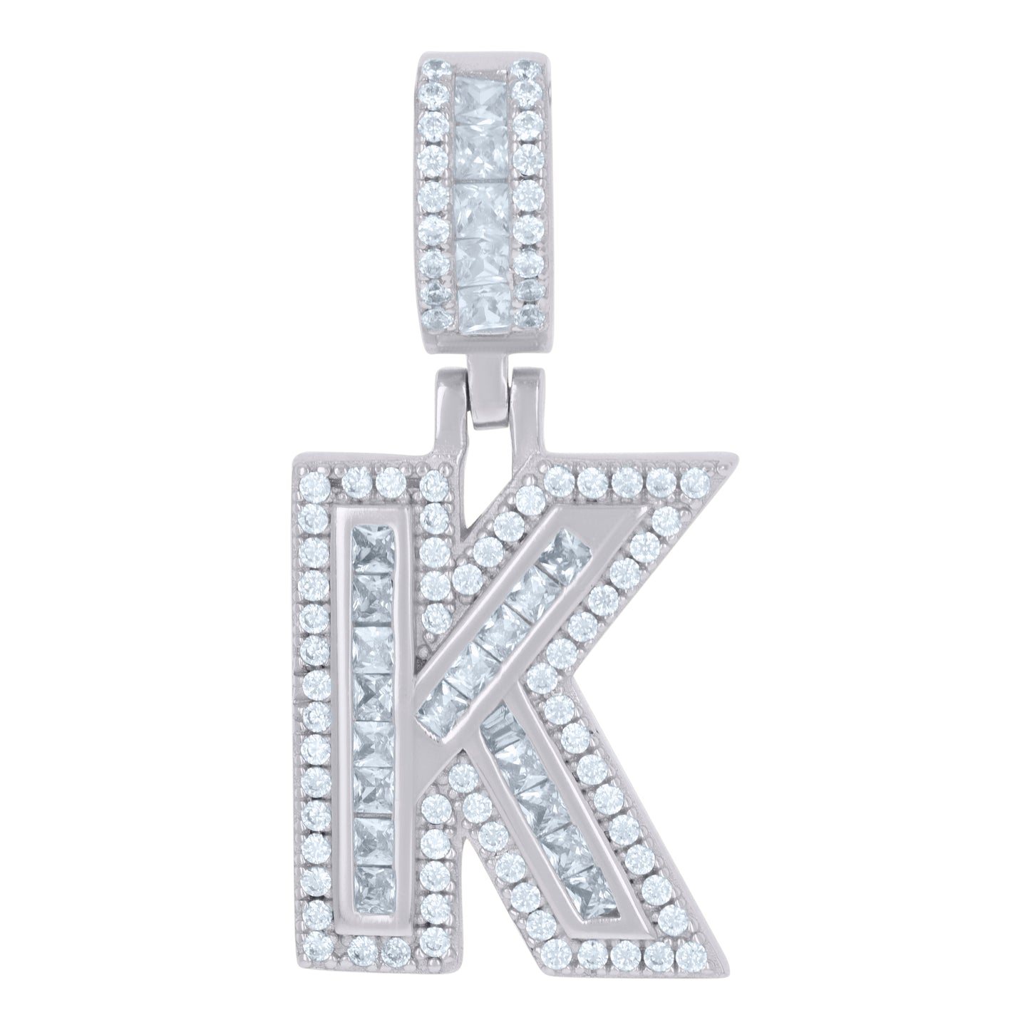 925 Sterling Silver Cz Pendant Initial Letter "K"