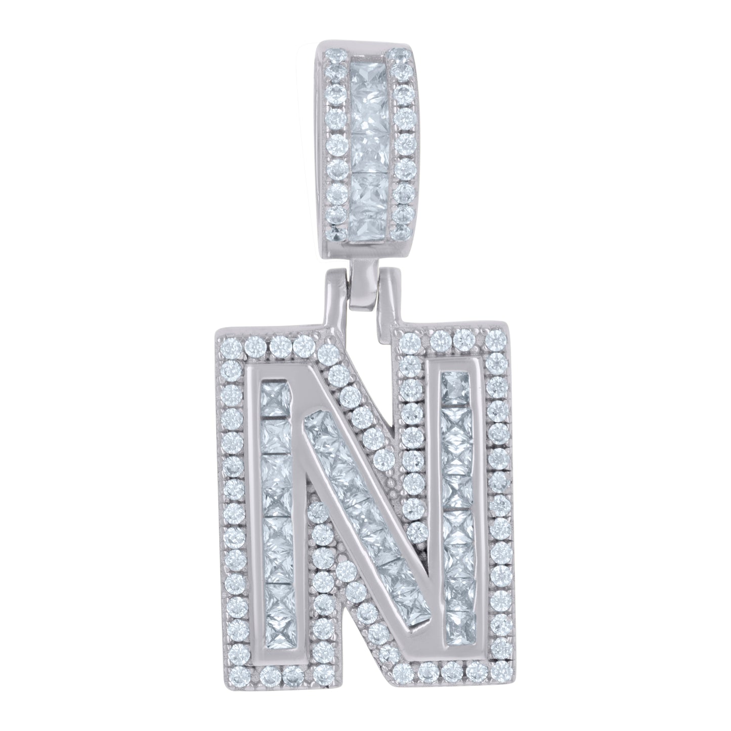 925 Sterling Silver Cz Pendant Initial Letter "N"