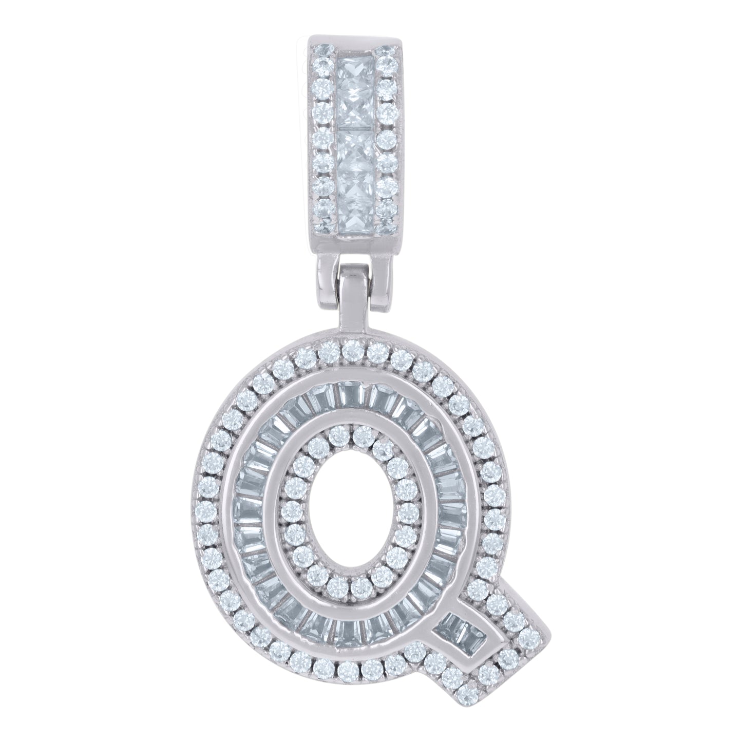 925 Sterling Silver Cz Pendant Initial Letter "Q"
