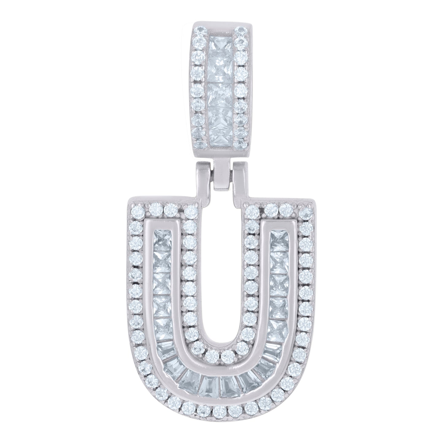 925 Sterling Silver Cz Pendant Initial Letter "U"