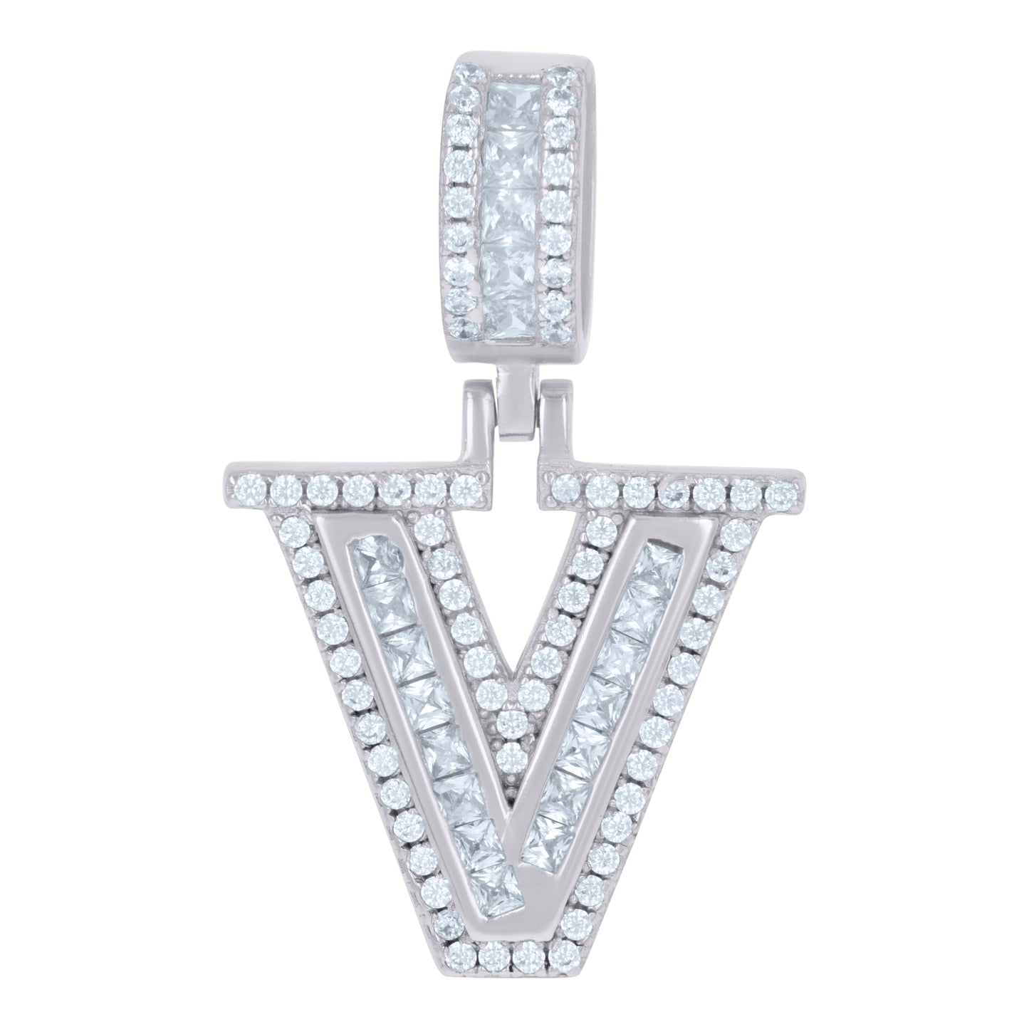 925 Sterling Silver Cz Pendant Initial Letter "V"