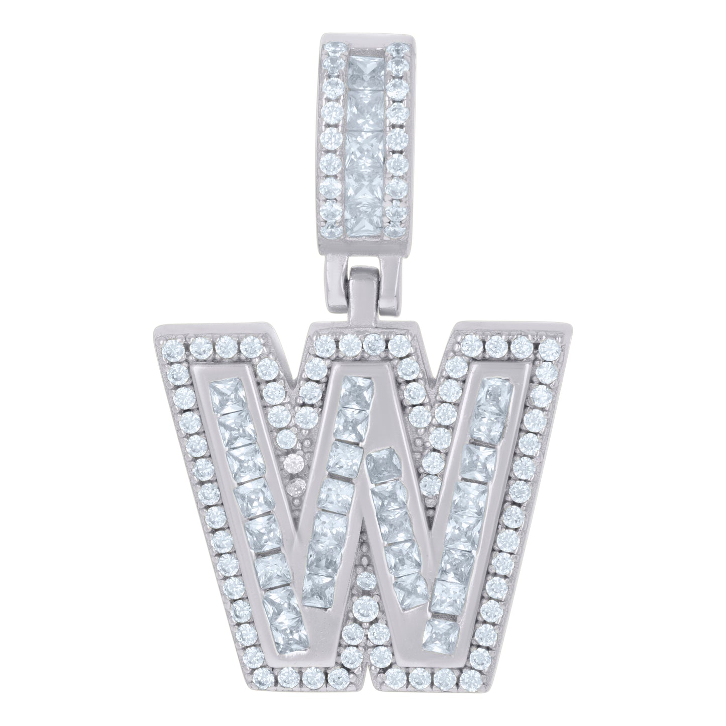 925 Sterling Silver Cz Pendant Initial Letter "W"