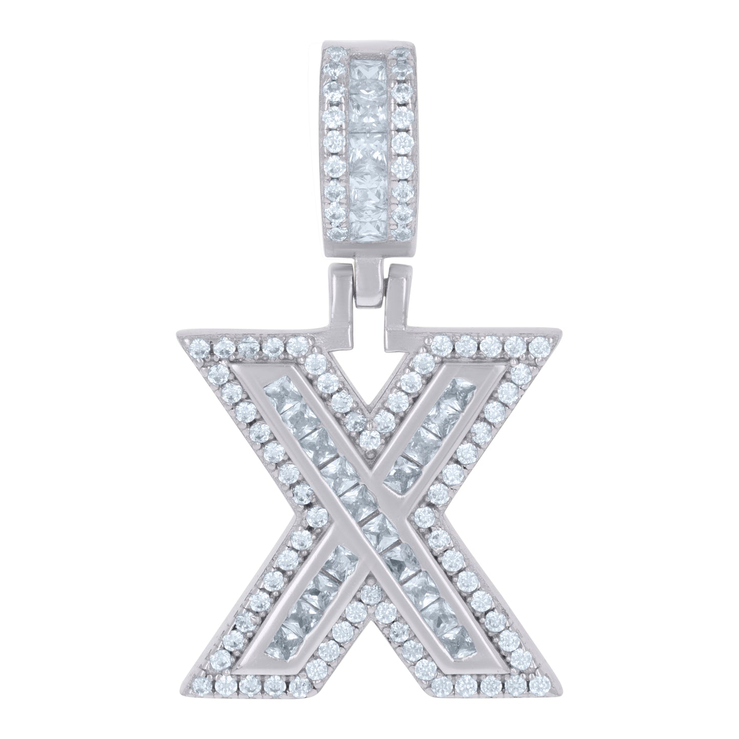 925 Sterling Silver Cz Pendant Initial Letter "X"