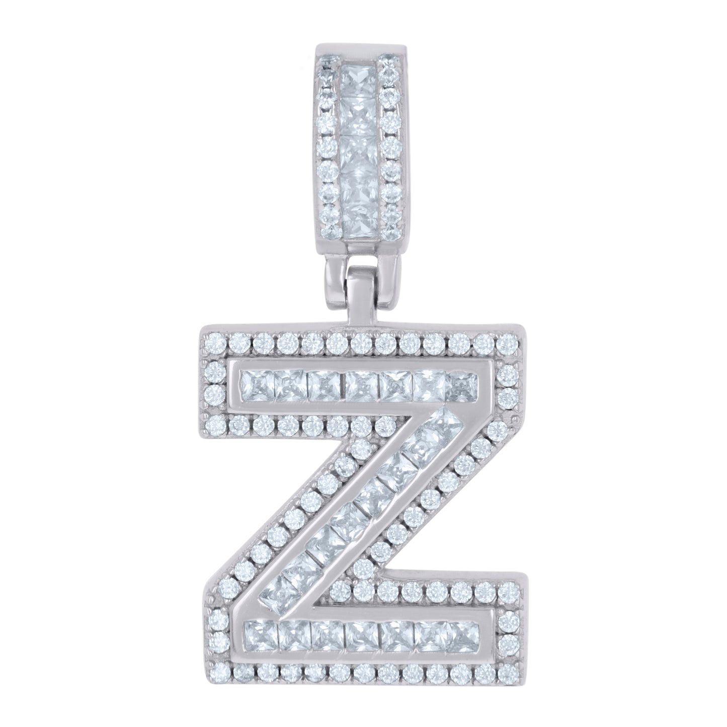 925 Sterling Silver Cz Pendant Initial Letter "Z"