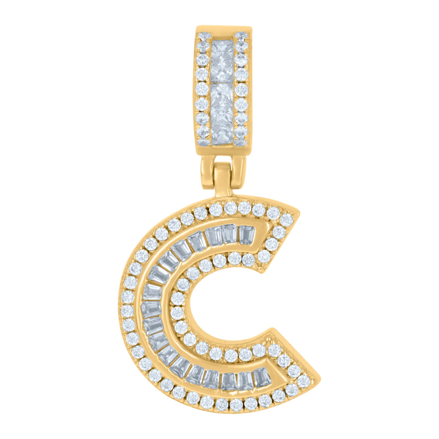 925 Sterling Silver Cz Pendant Initial Letter "C"