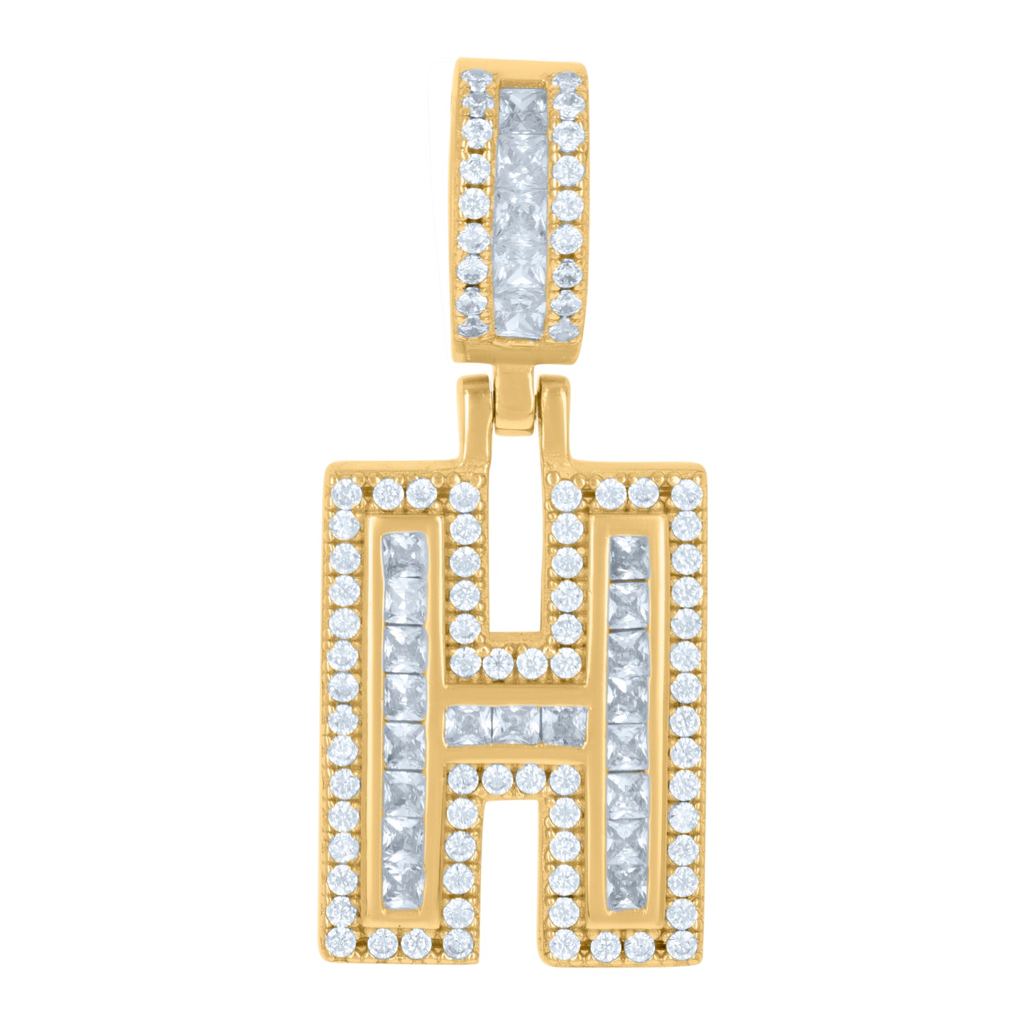 925 Sterling Silver Cz Pendant Initial Letter "H"