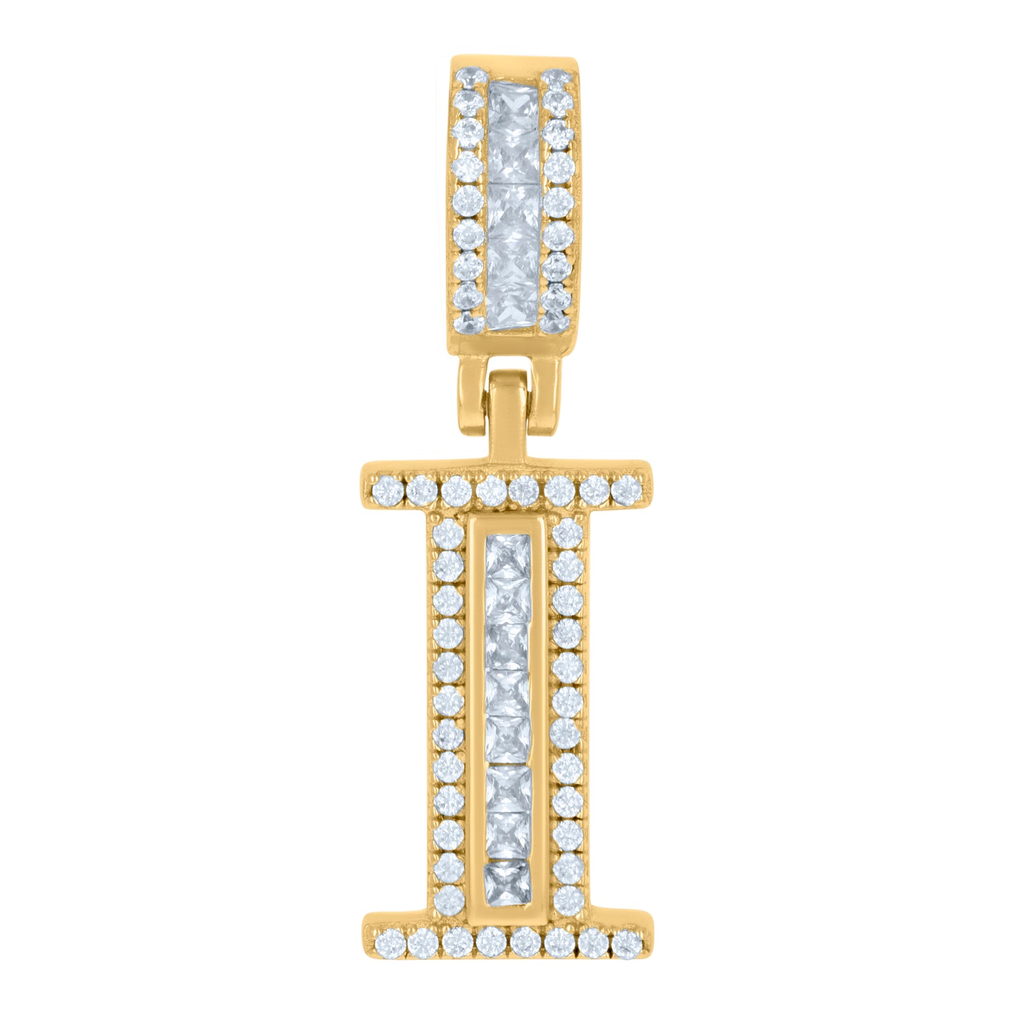 925 Sterling Silver Cz Pendant Initial Letter "I"