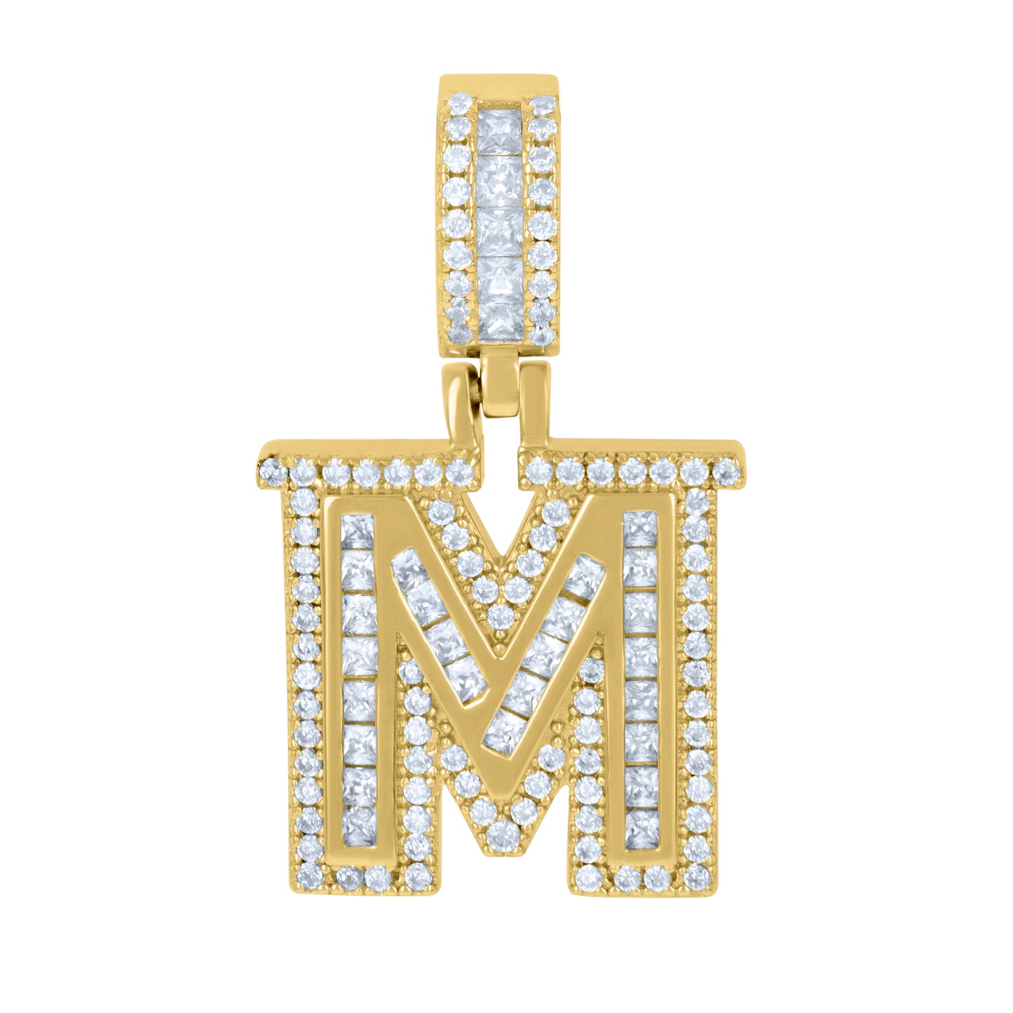 925 Sterling Silver Cz Pendant Initial Letter "M"