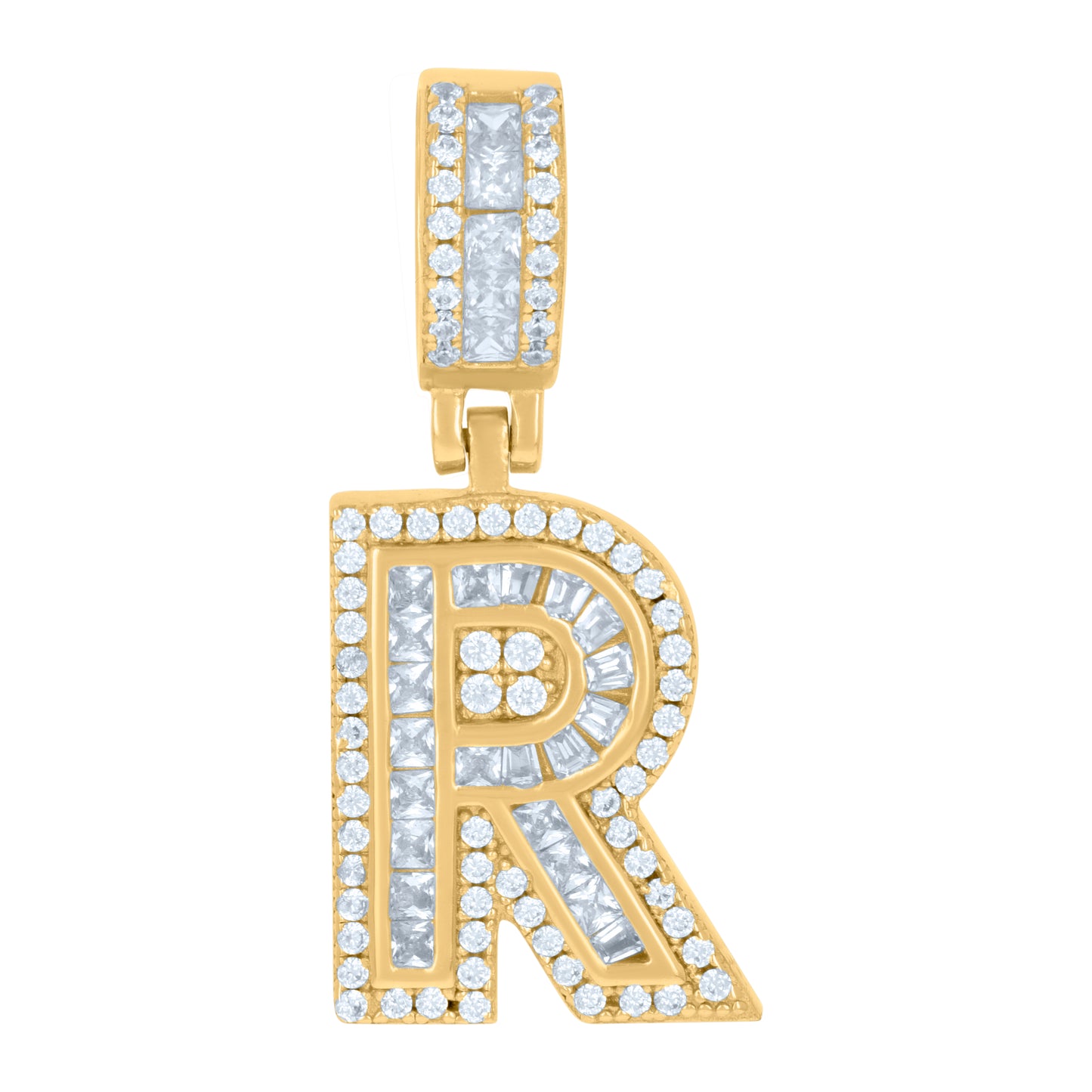 925 Sterling Silver Cz Pendant Initial Letter "R"