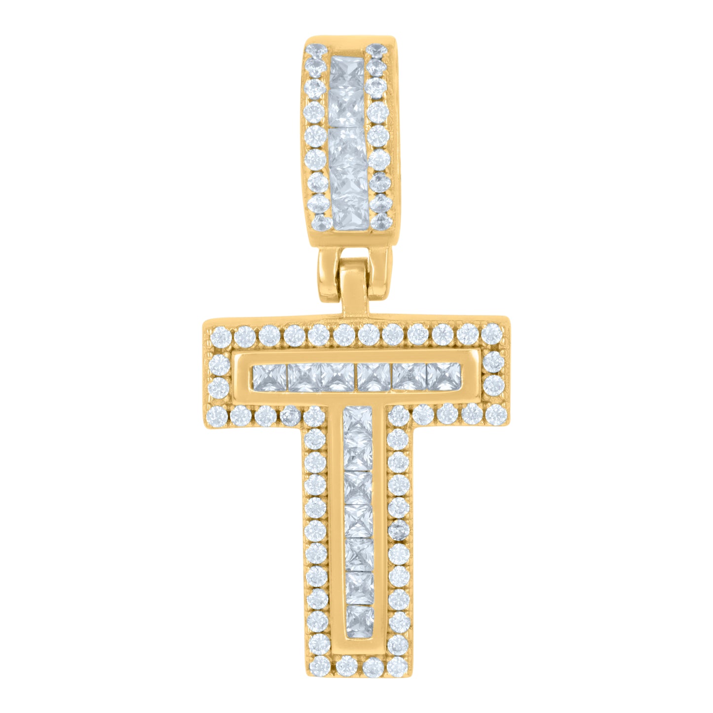 925 Sterling Silver Cz Pendant Initial Letter "T"