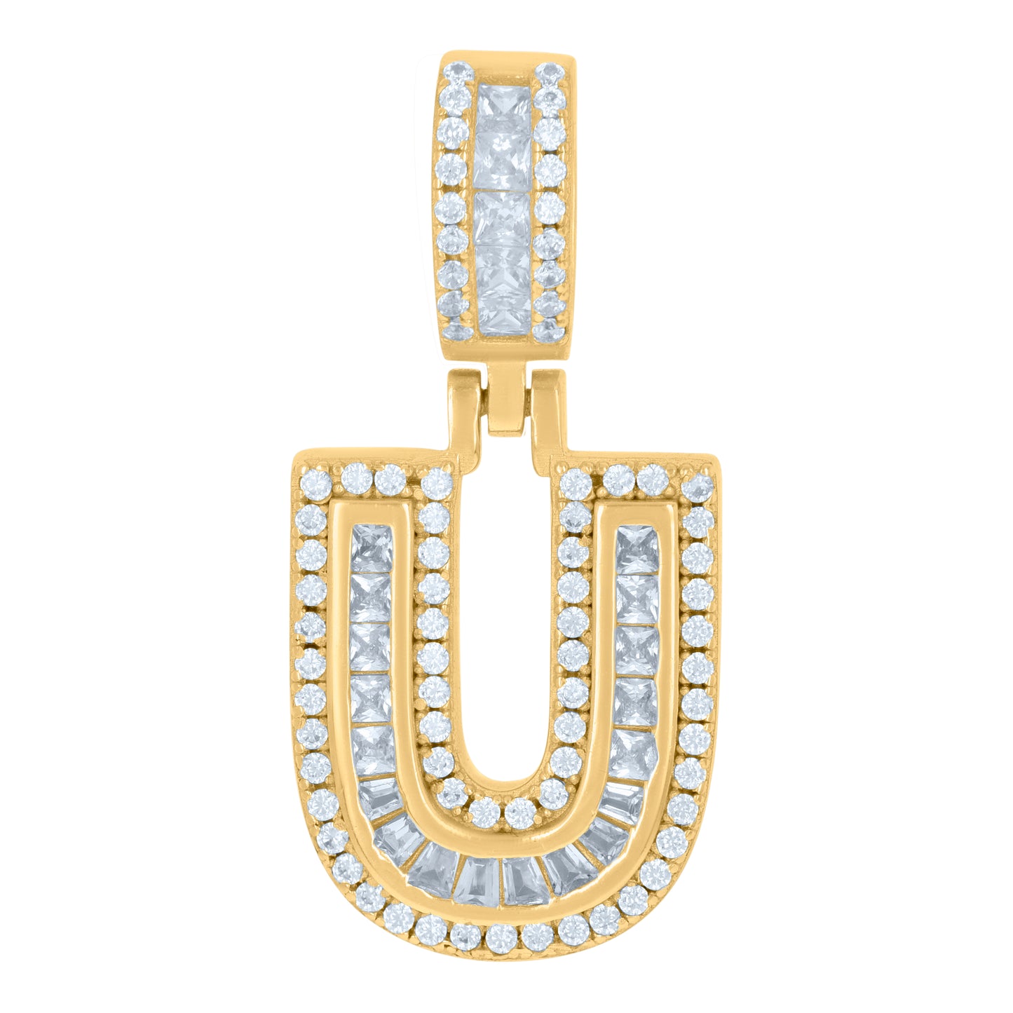 925 Sterling Silver Cz Pendant Initial Letter "U"