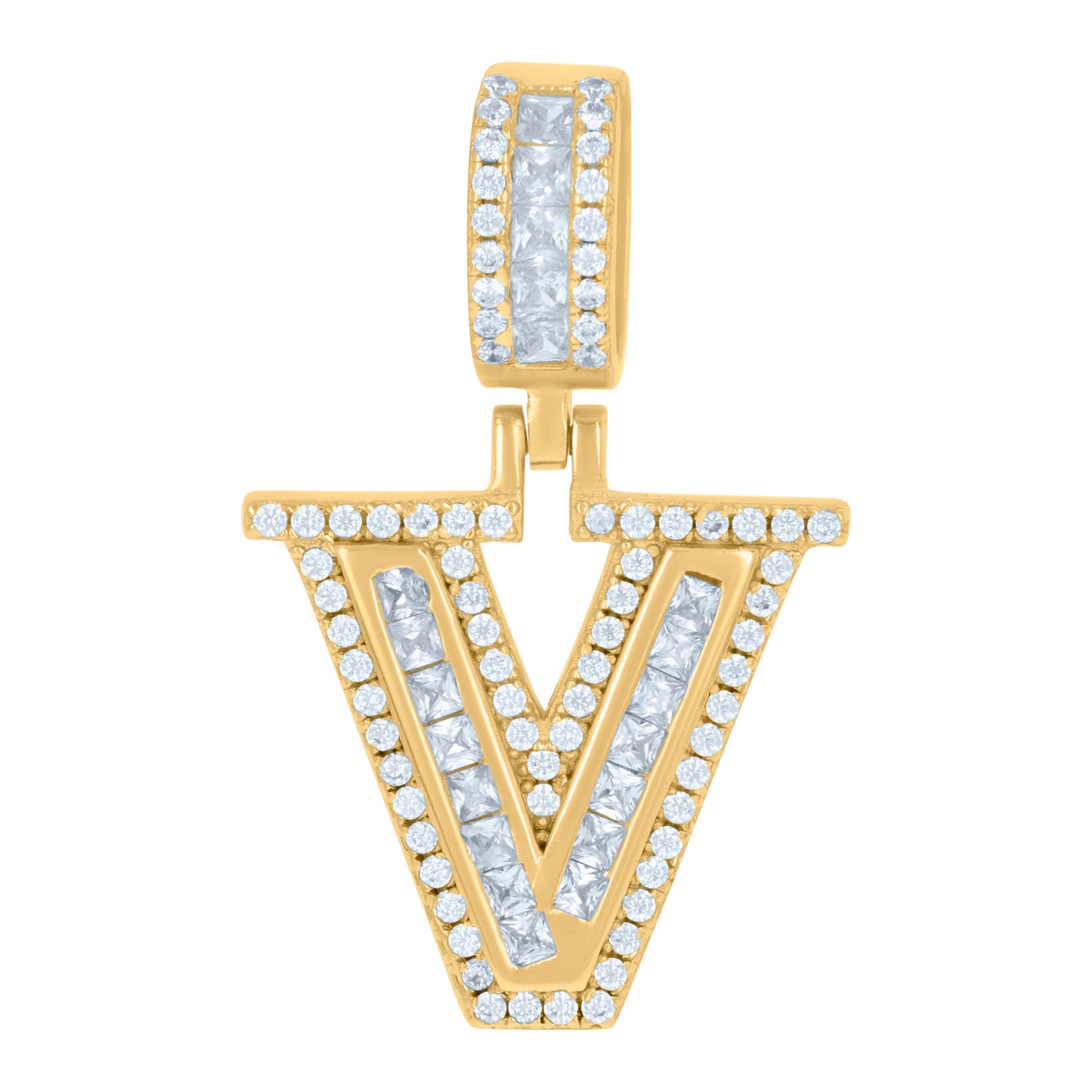 925 Sterling Silver Cz Pendant Initial Letter "V"