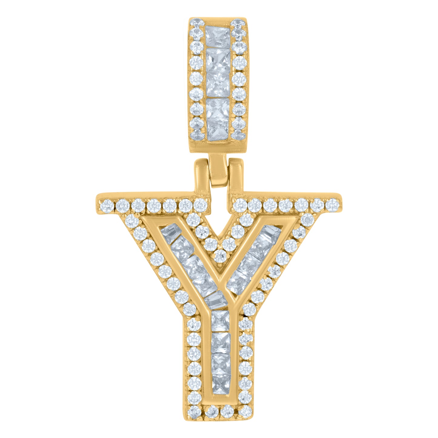 925 Sterling Silver Cz Pendant Initial Letter "Y"