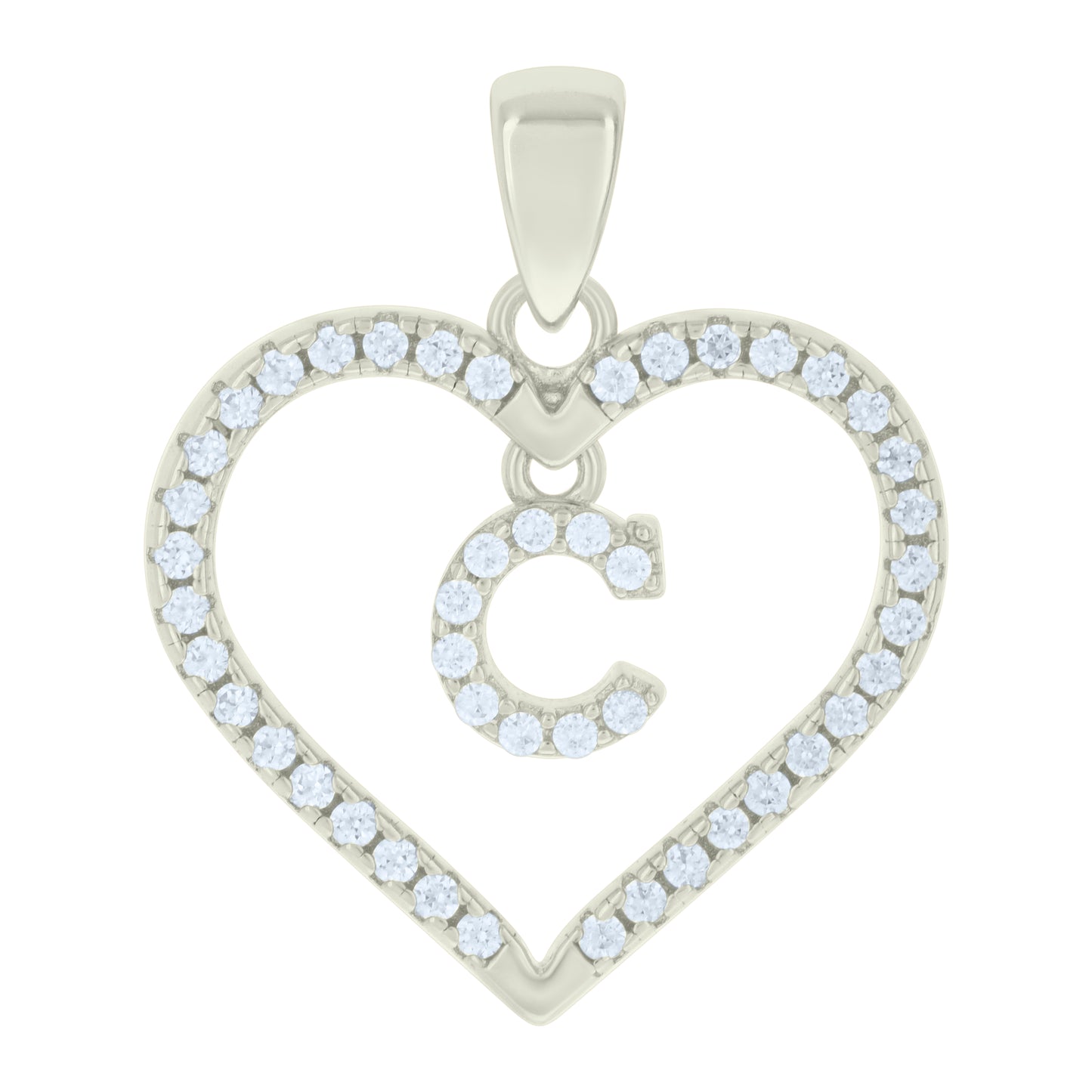925 Sterling Silver Cz Pendant "C"
