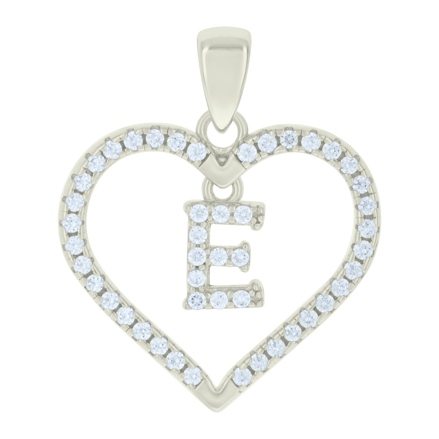 925 Sterling Silver Cz Pendant "E"