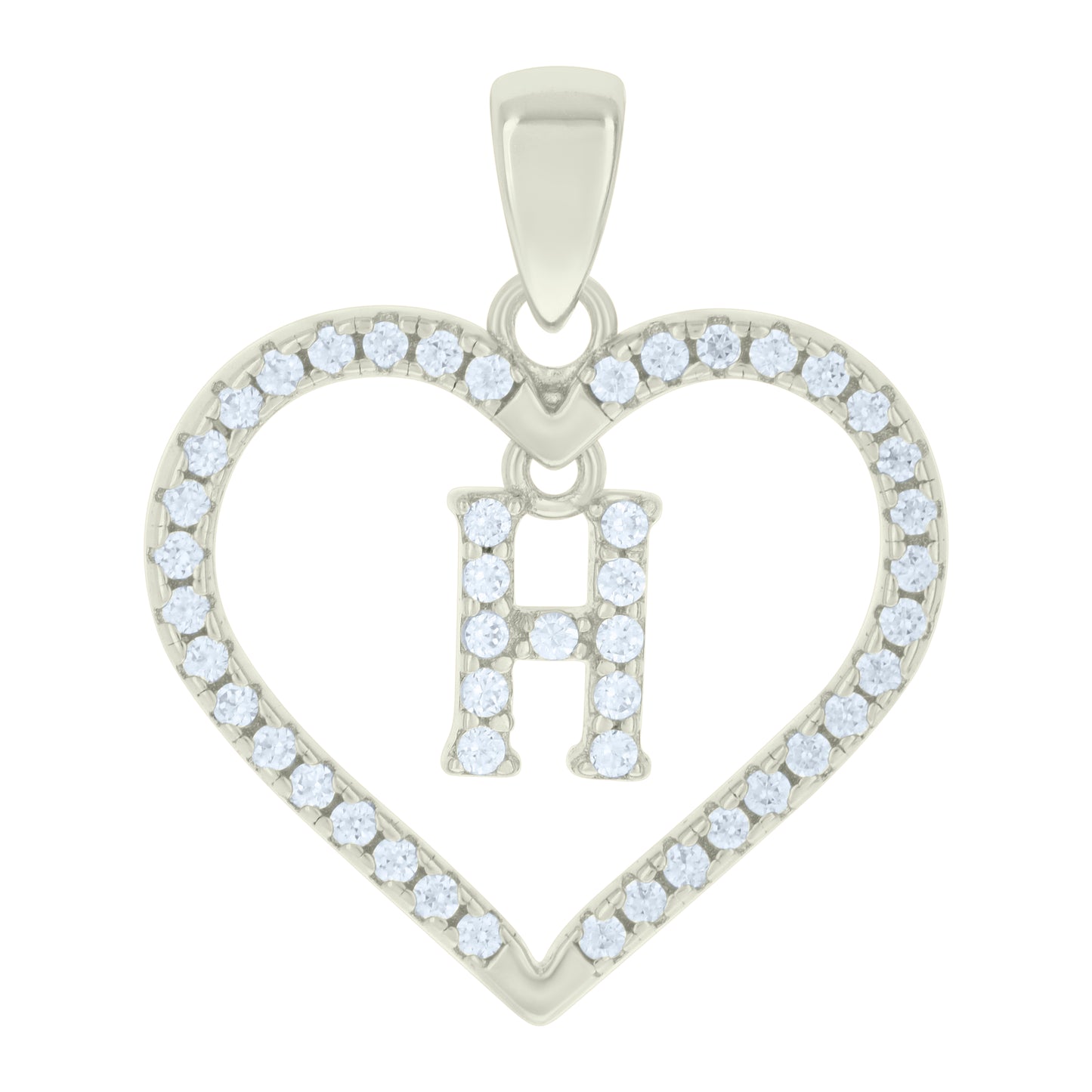 925 Sterling Silver Cz Pendant "H"