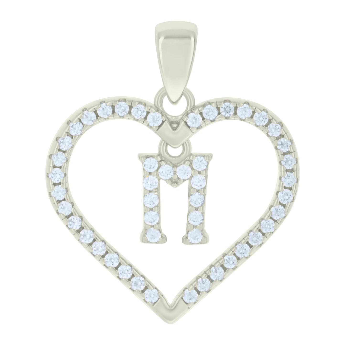 925 Sterling Silver Cz Pendant "M"