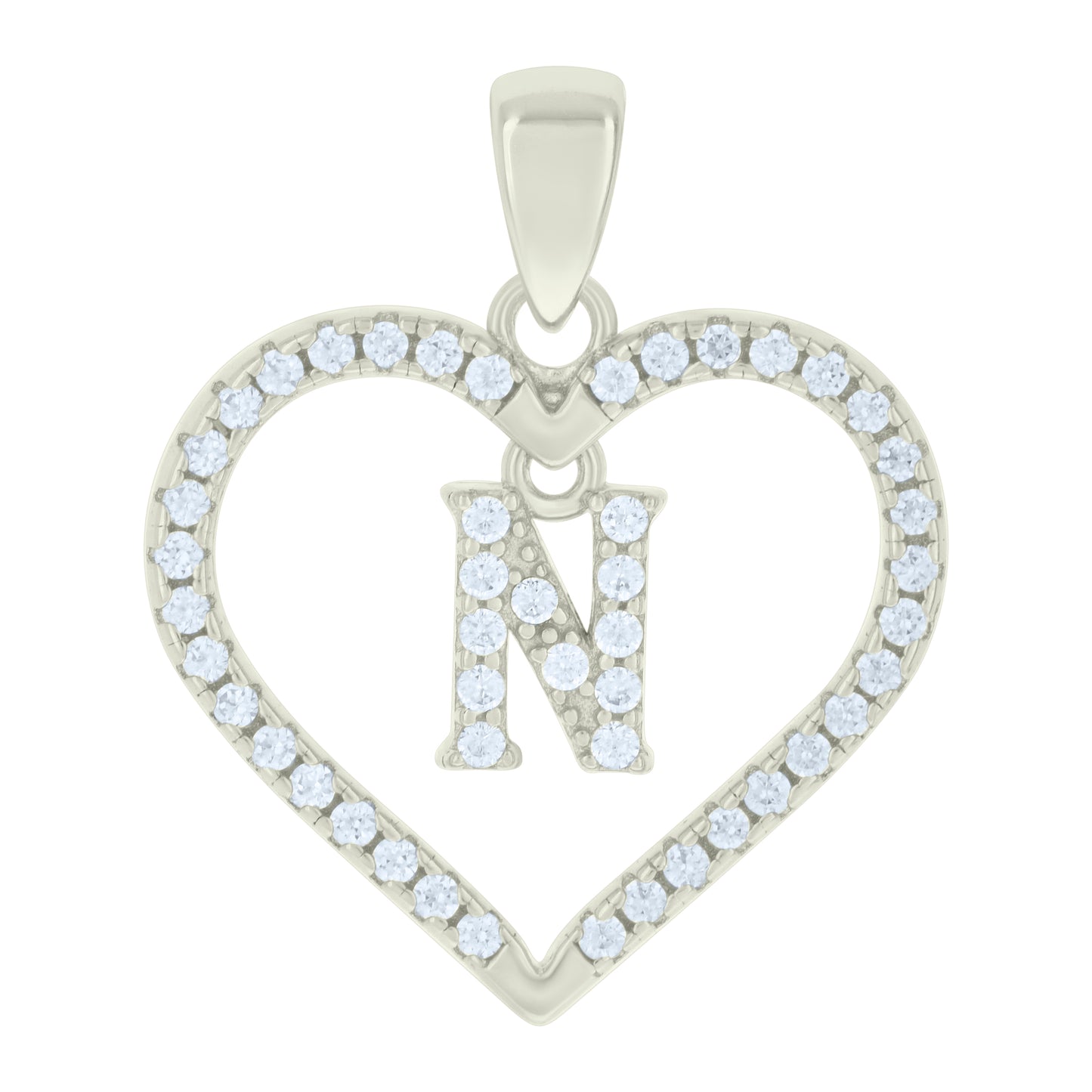 925 Sterling Silver Cz Pendant "N"