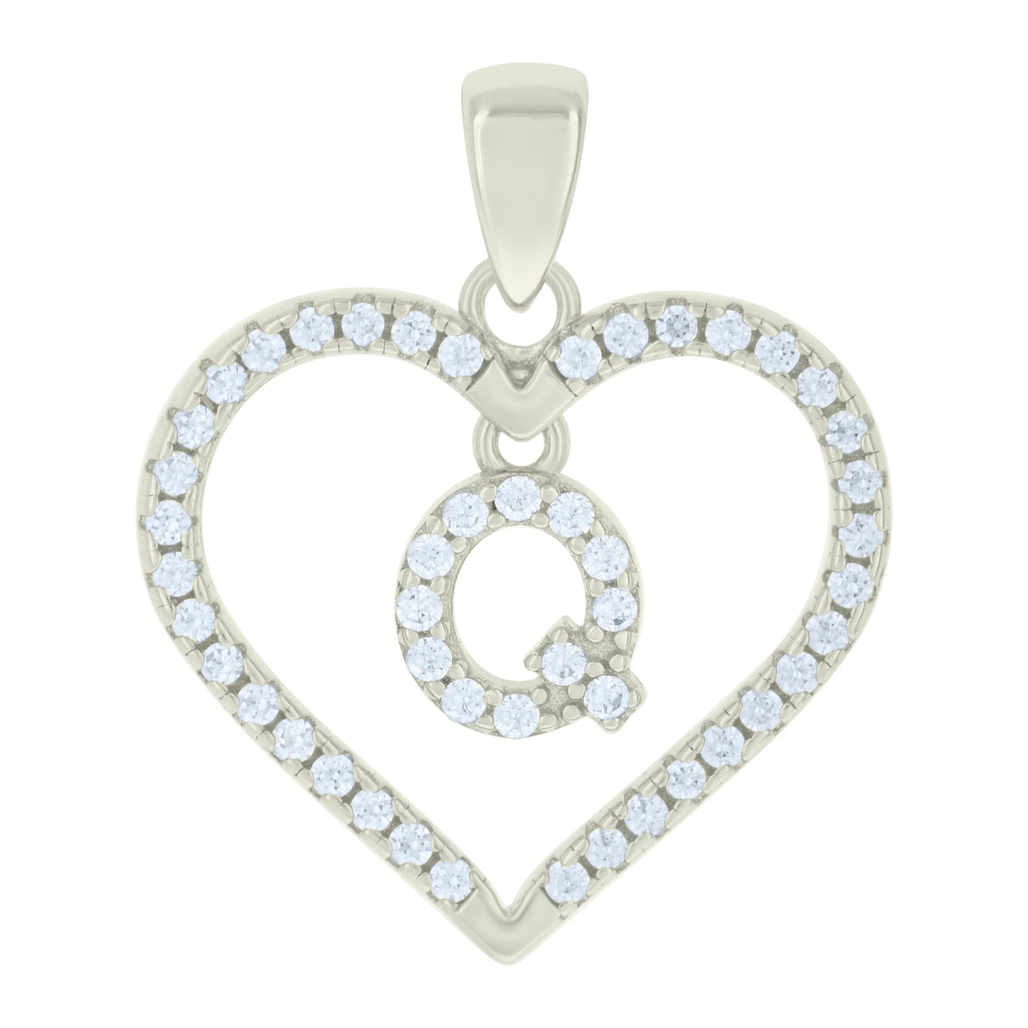 925 Sterling Silver Cz Pendant "Q"