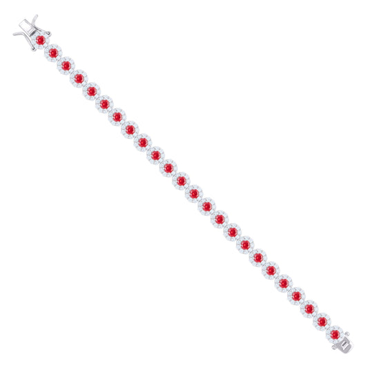925 Sterling Silver Cz Flower Bracelet 7.5"