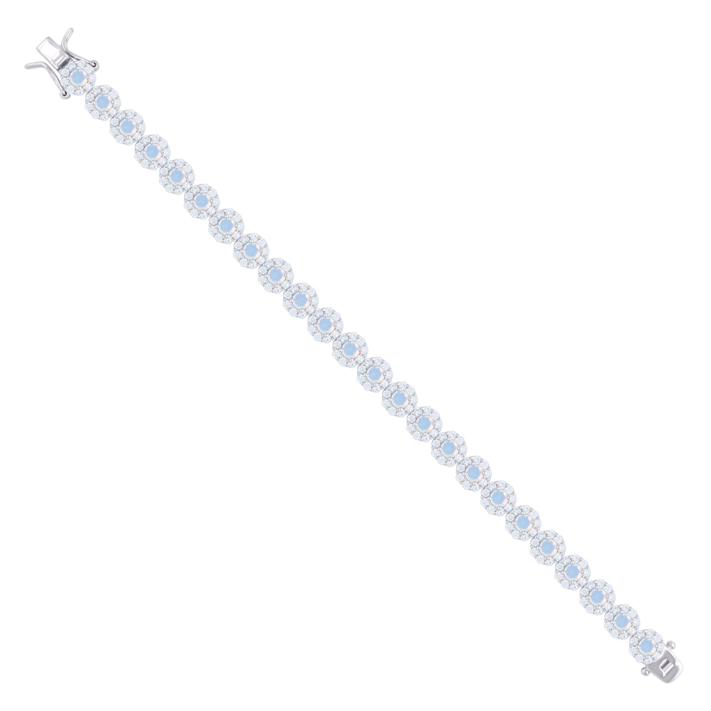 925 Sterling Silver Cz Flower Bracelet 7.5"