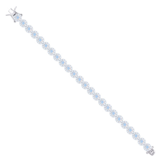 925 Sterling Silver Cz Flower Bracelet 7.5"