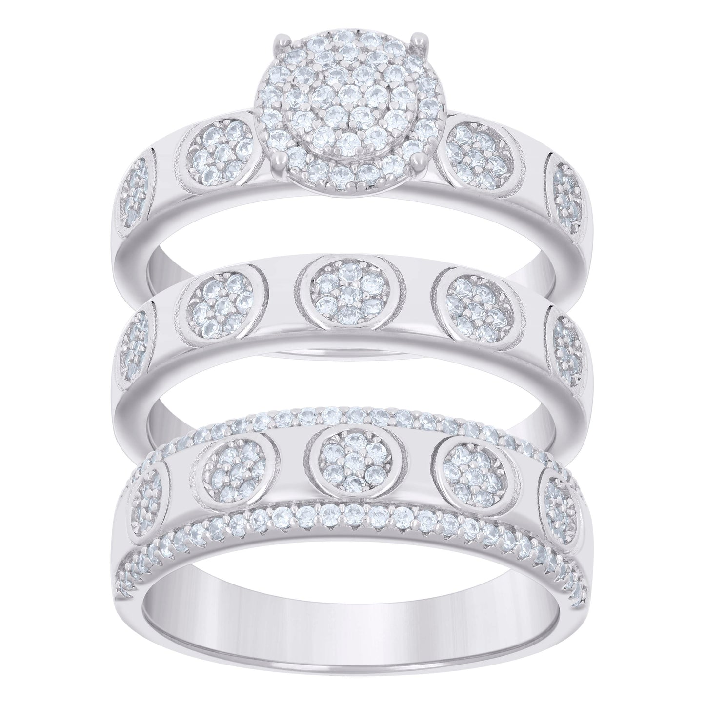 925 Sterling Silver Cz Trio Ring Set S6