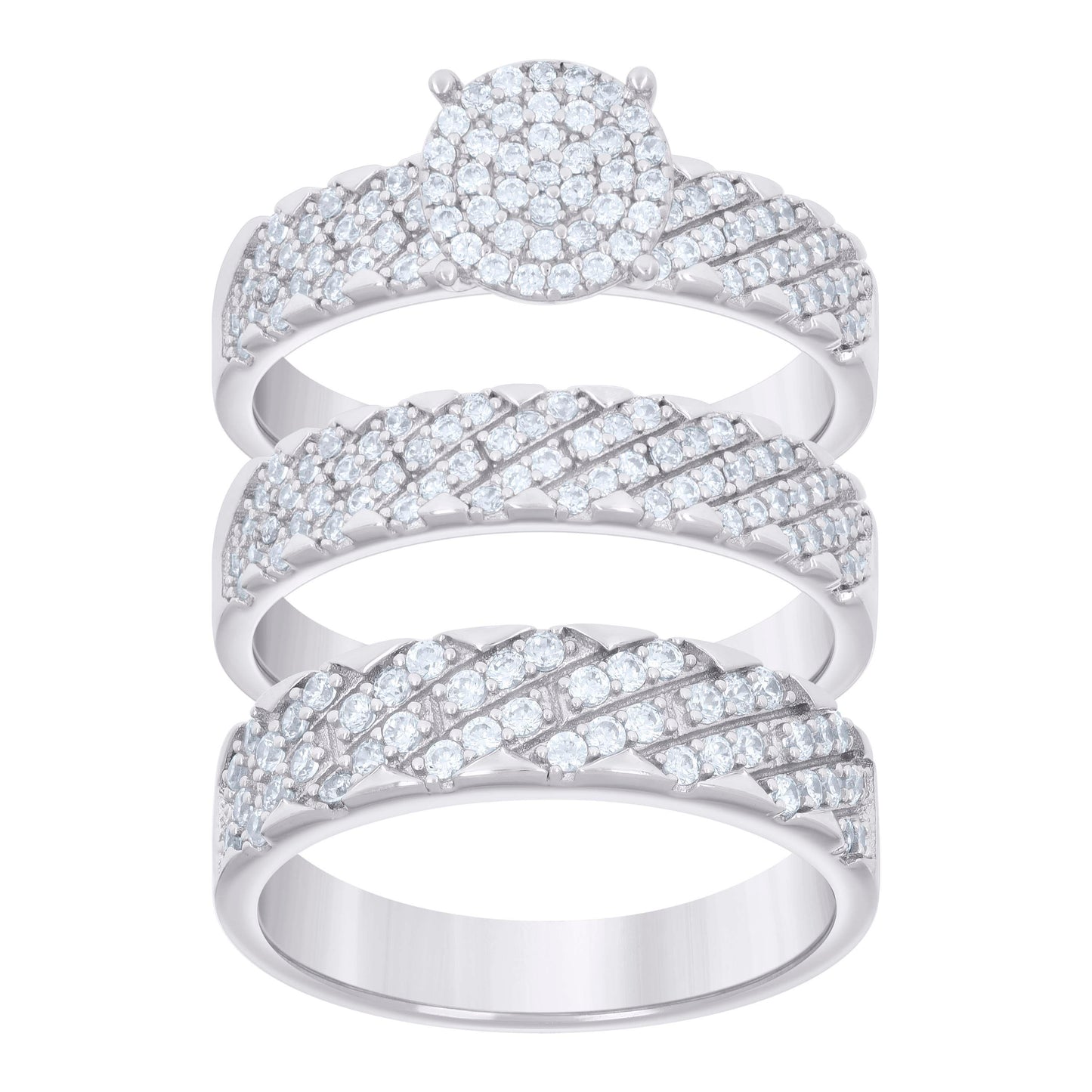 925 Sterling Silver Cz Trio Ring Set S6