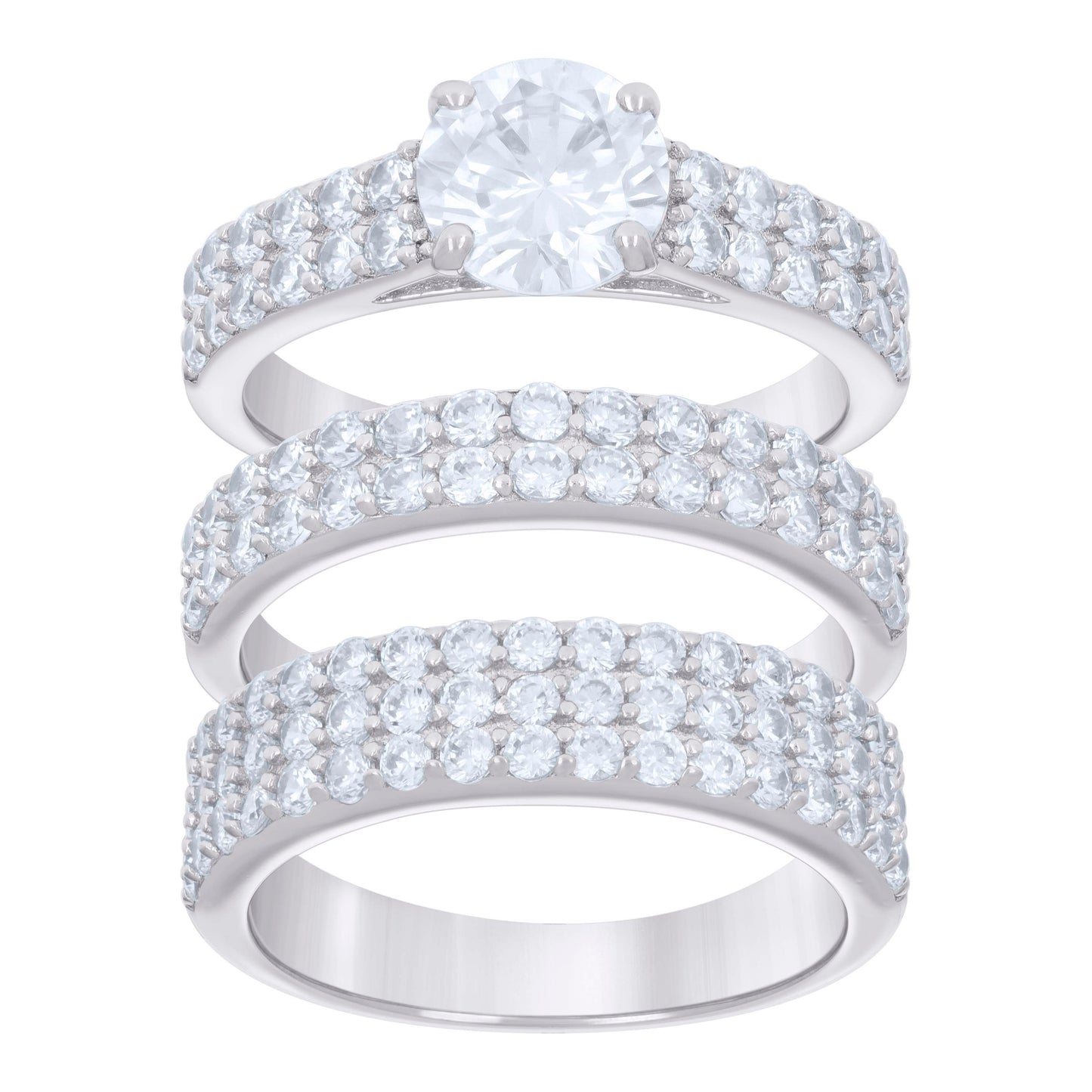 925 Sterling Silver Cz Trio Ring Set S6