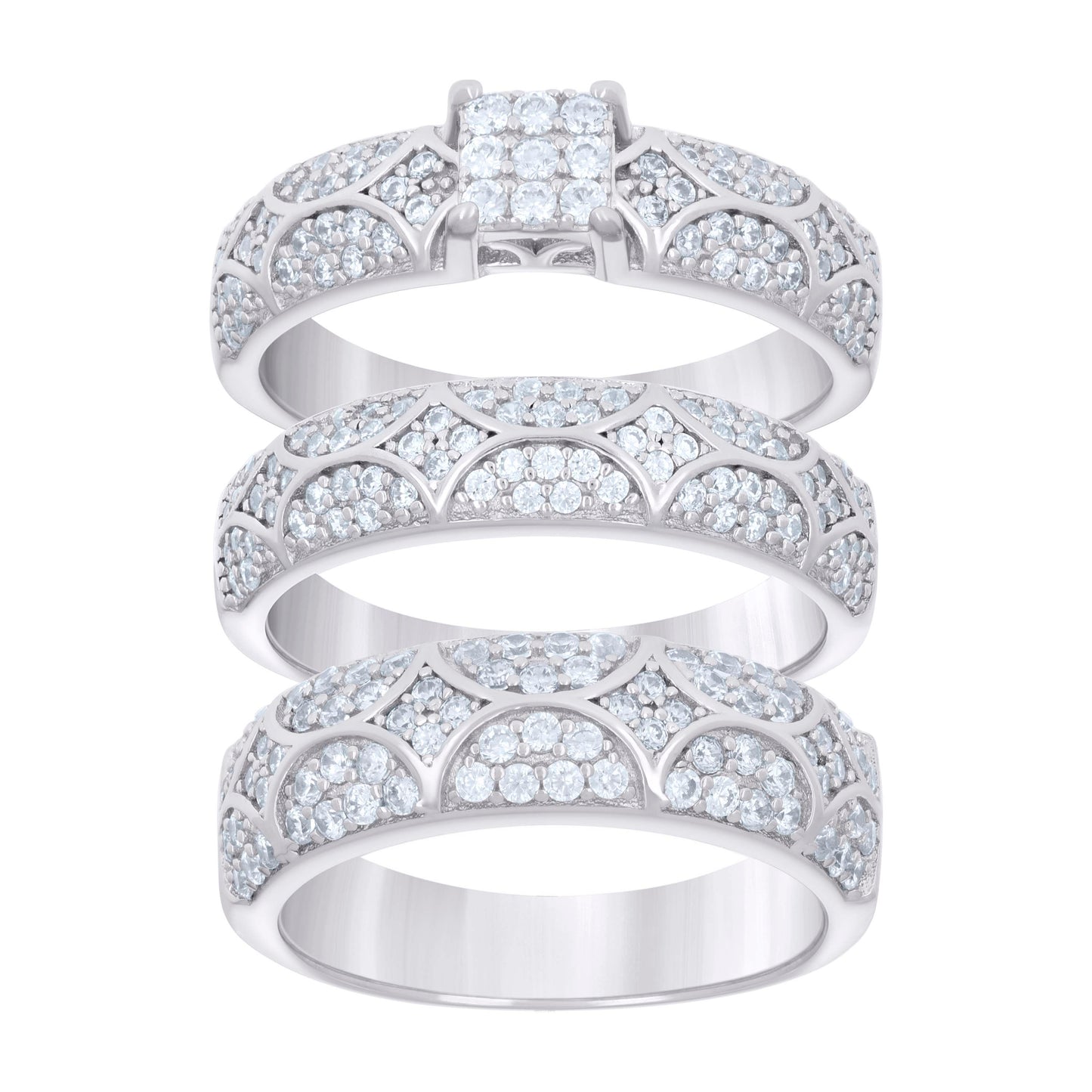 925 Sterling Silver Cz Trio Ring Set S6