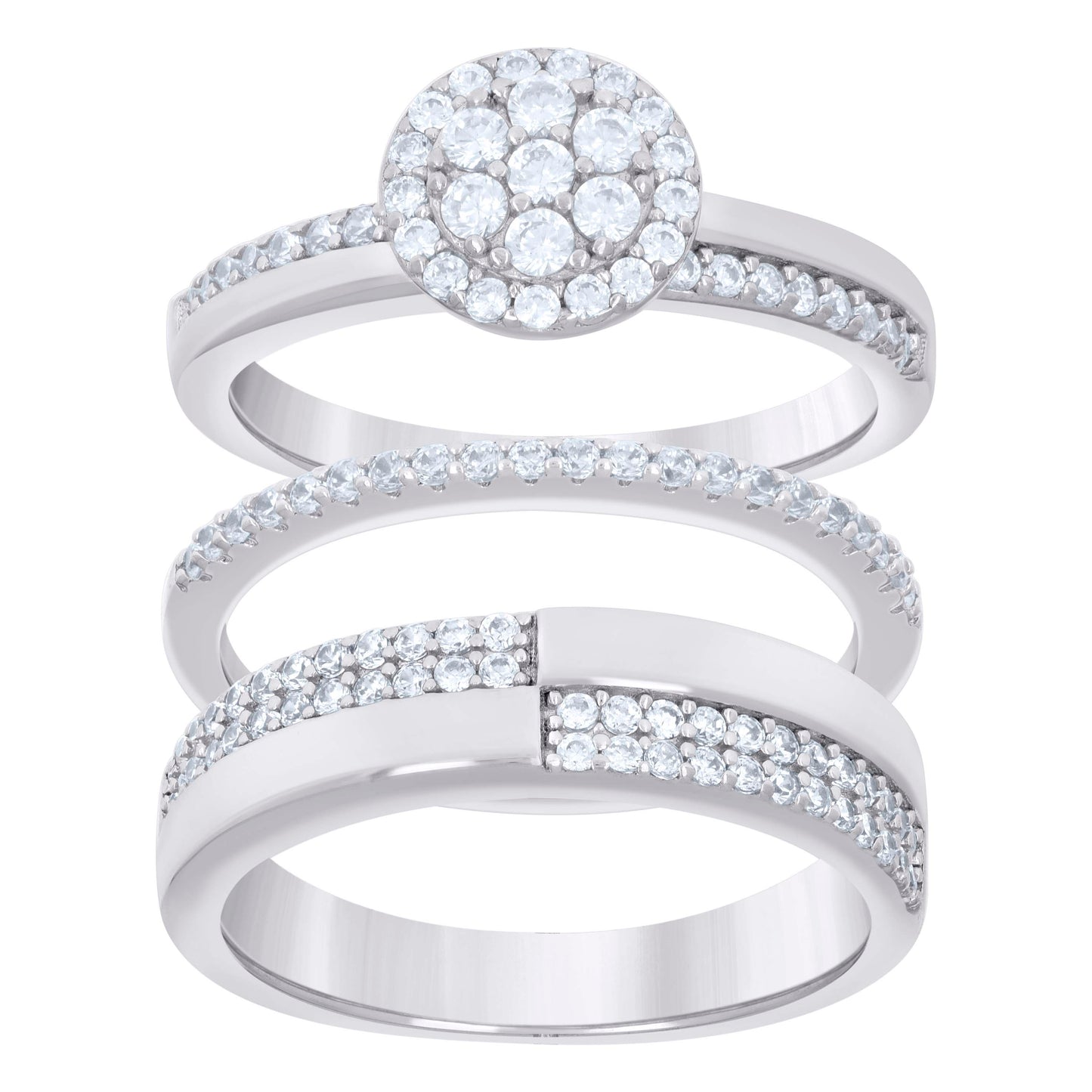 925 Sterling Silver Cz Trio Ring Set S6
