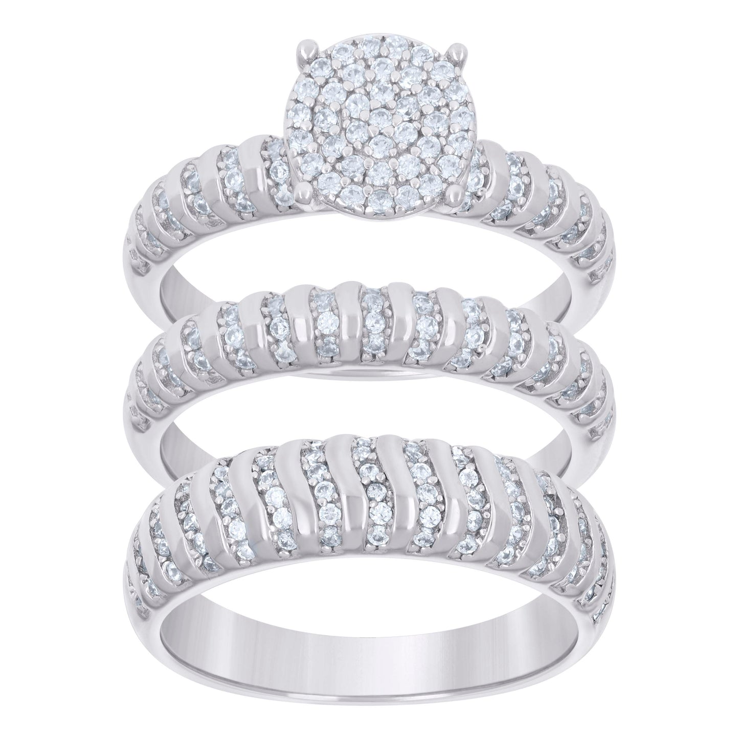 925 Sterling Silver Cz Trio Ring S6