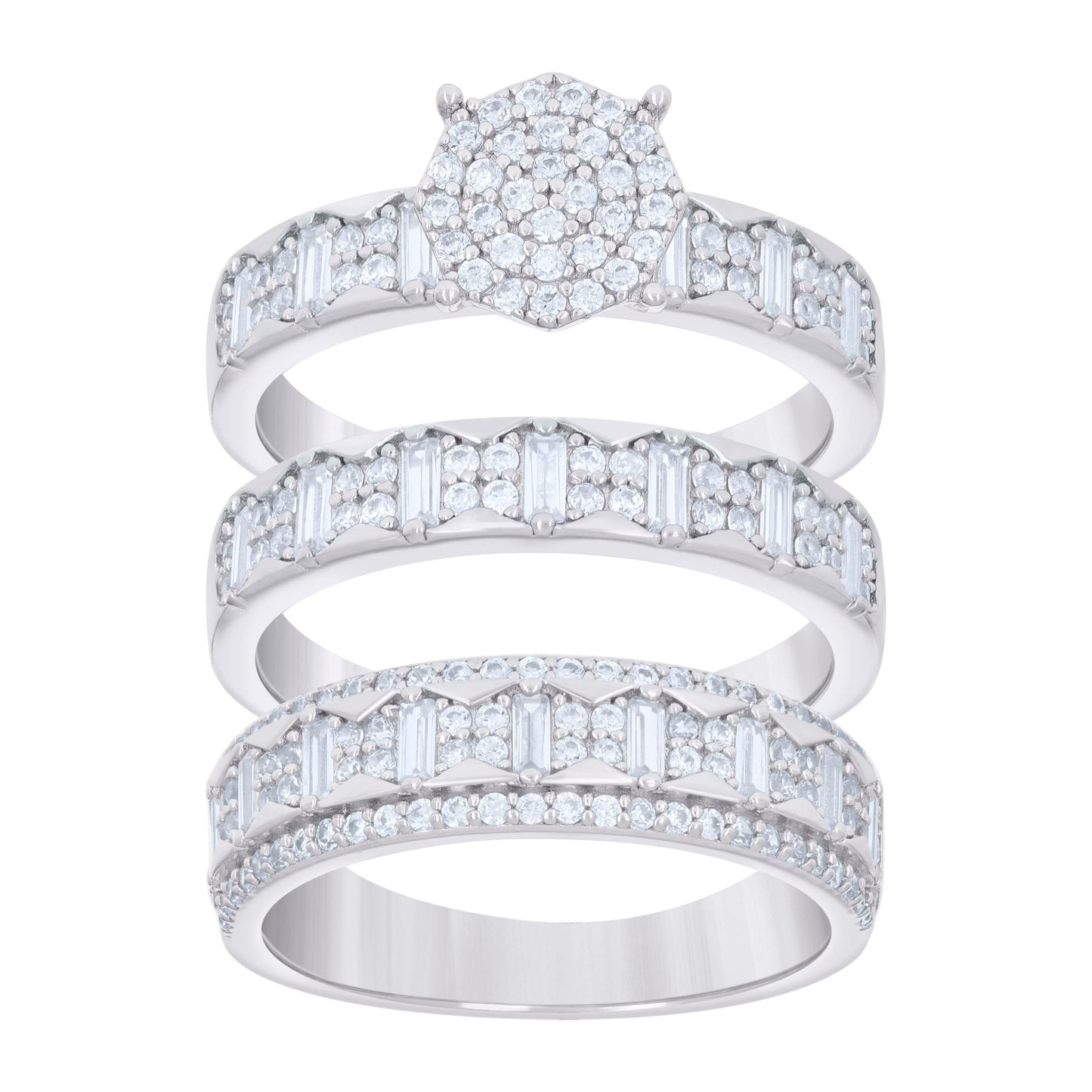 925 Sterling Silver Cz Trio Ring S6