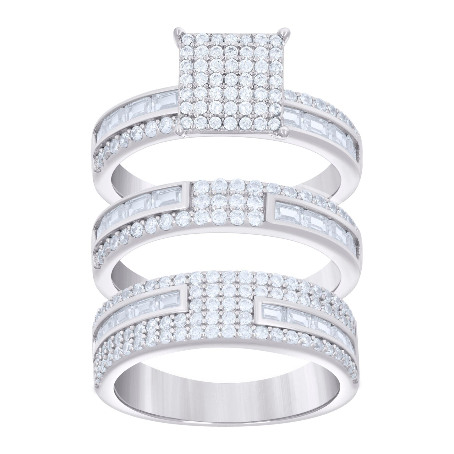 925 Sterling Silver Cz Trio Ring S6