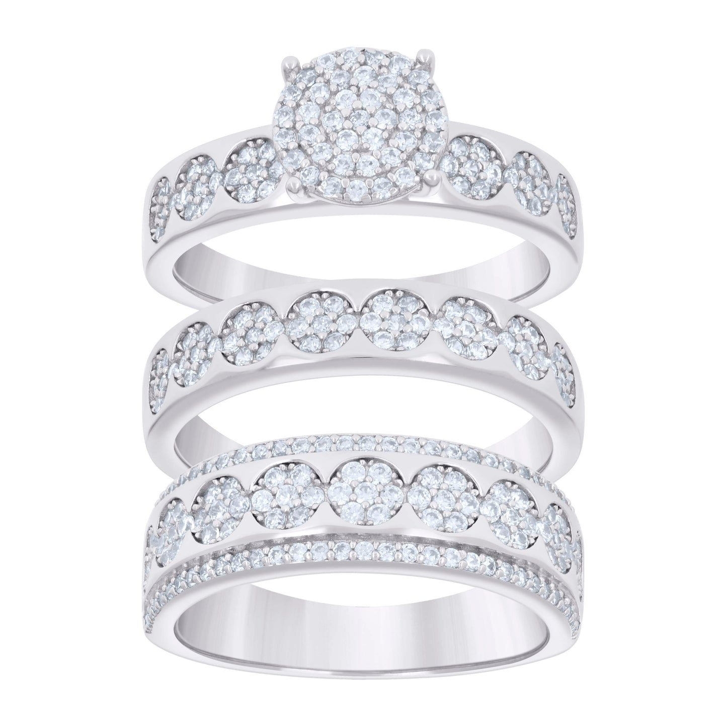 925 Sterling Silver Cz Trio Ring Set S6