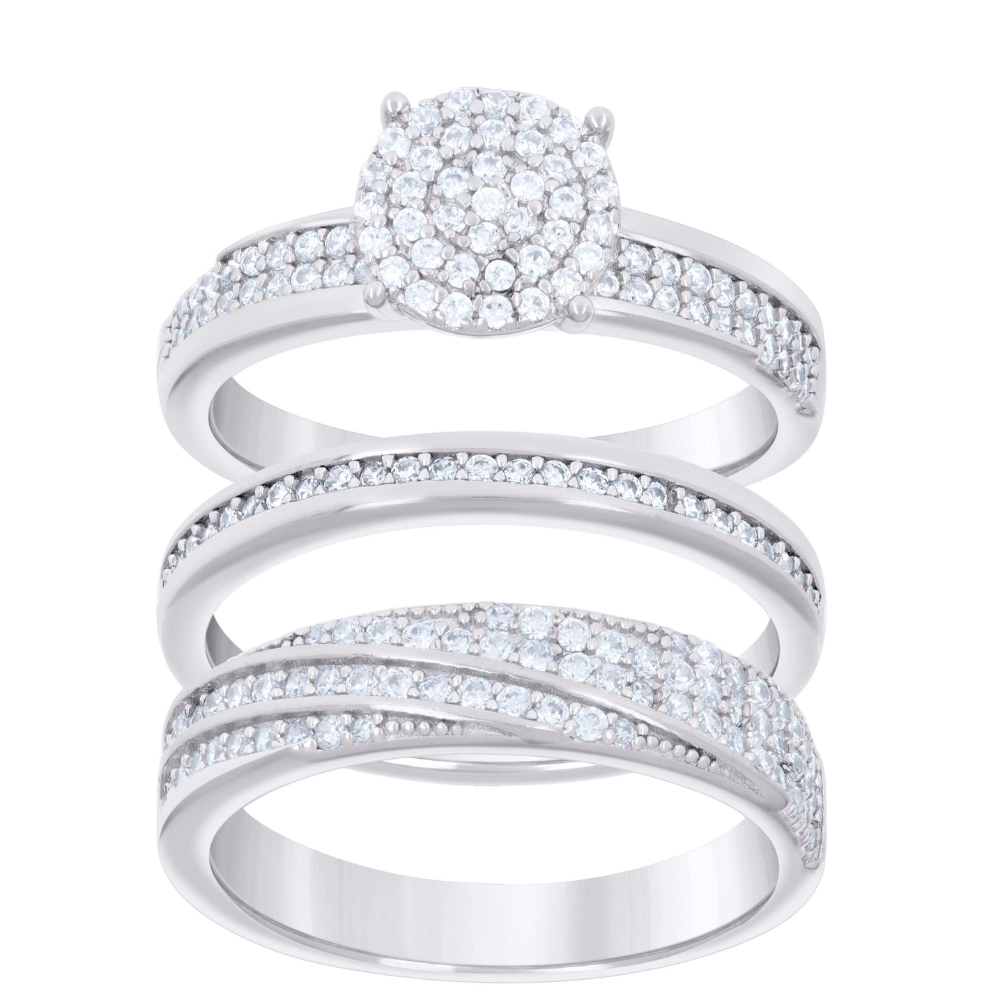 925 Sterling Silver Cz Trio Ring Set S6