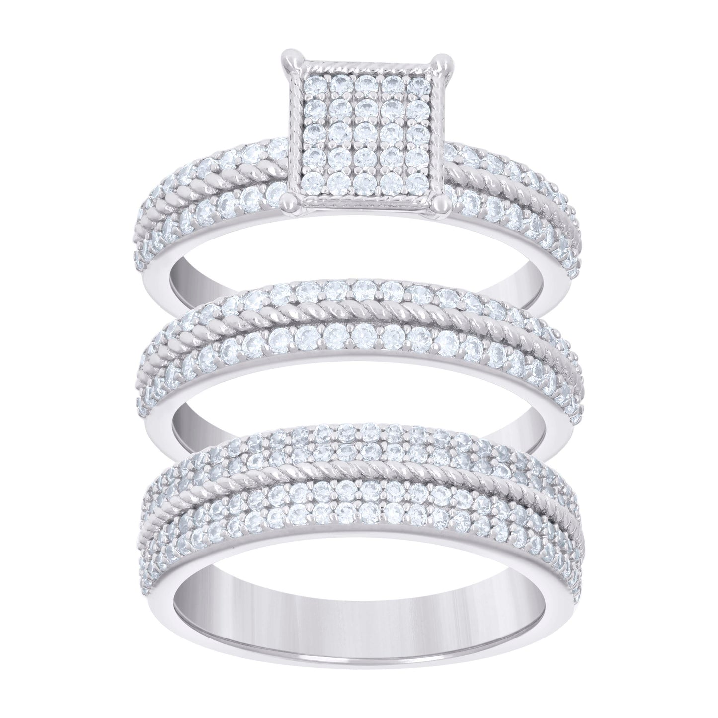 925 Sterling Silver Cz Trio Ring Set S6