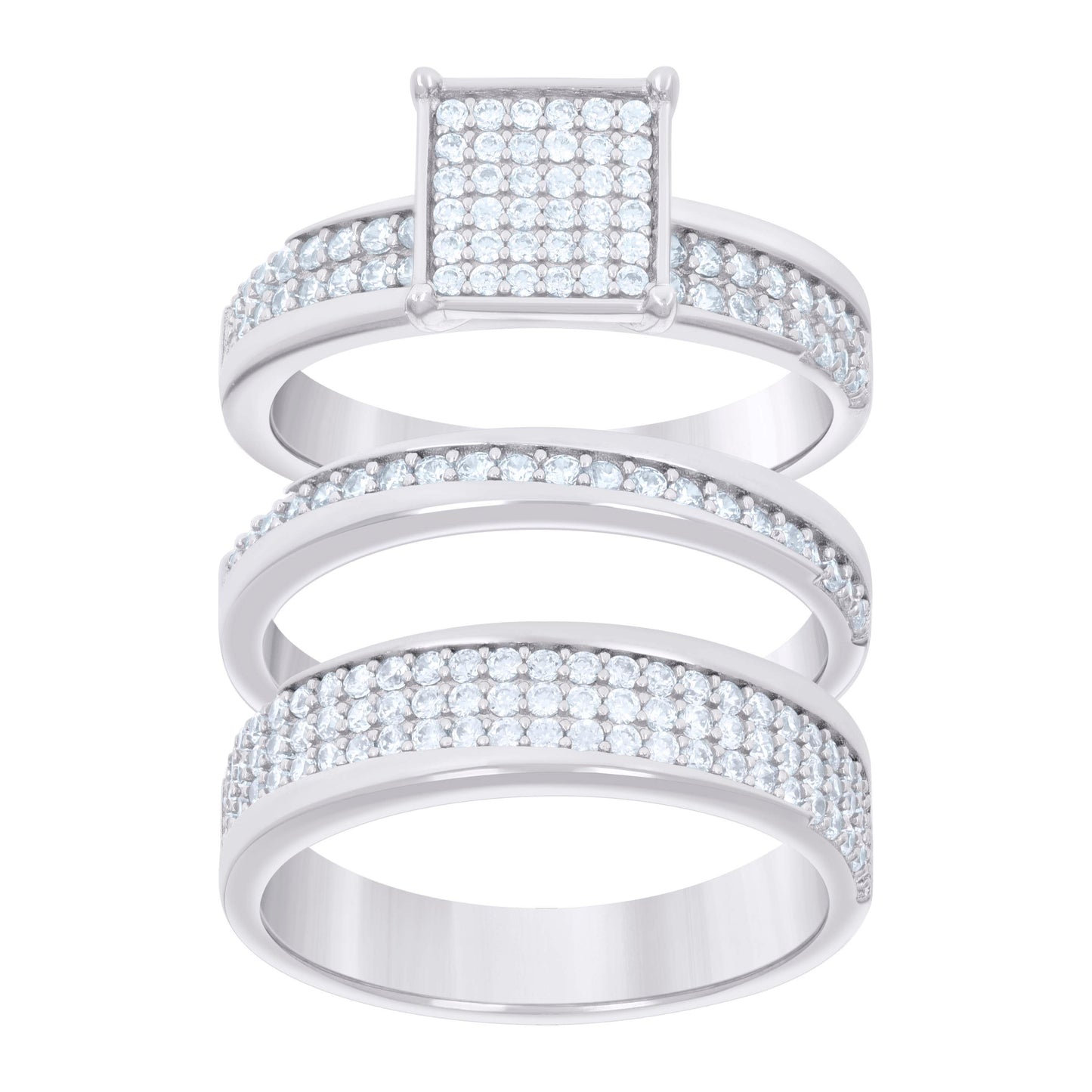 925 Sterling Silver Cz Trio Ring Set S6