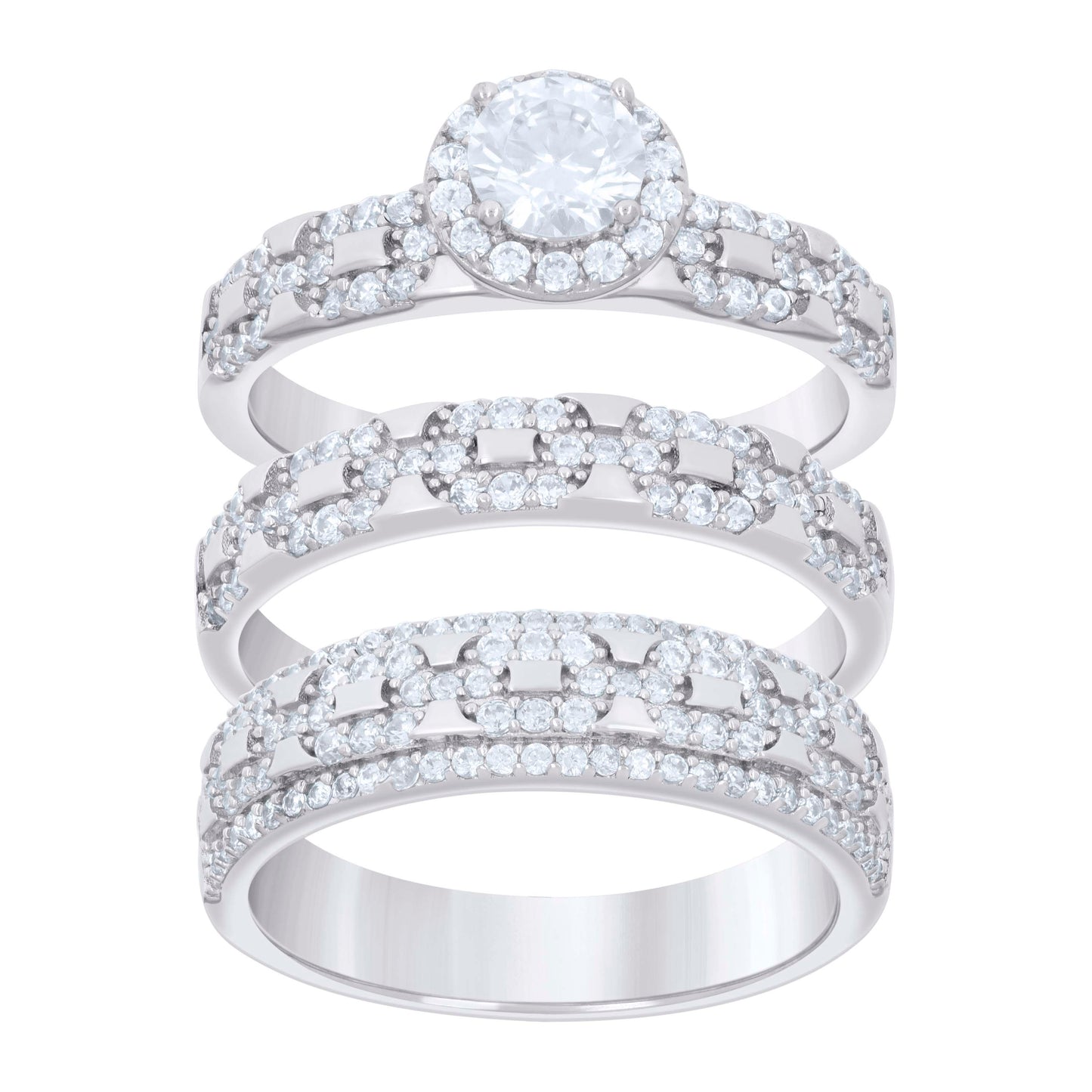 925 Sterling Silver Cz Trio Ring Set S6