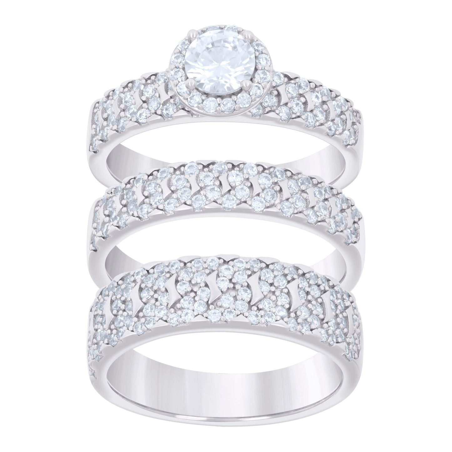 925 Sterling Silver Cz Trio Ring Set S6