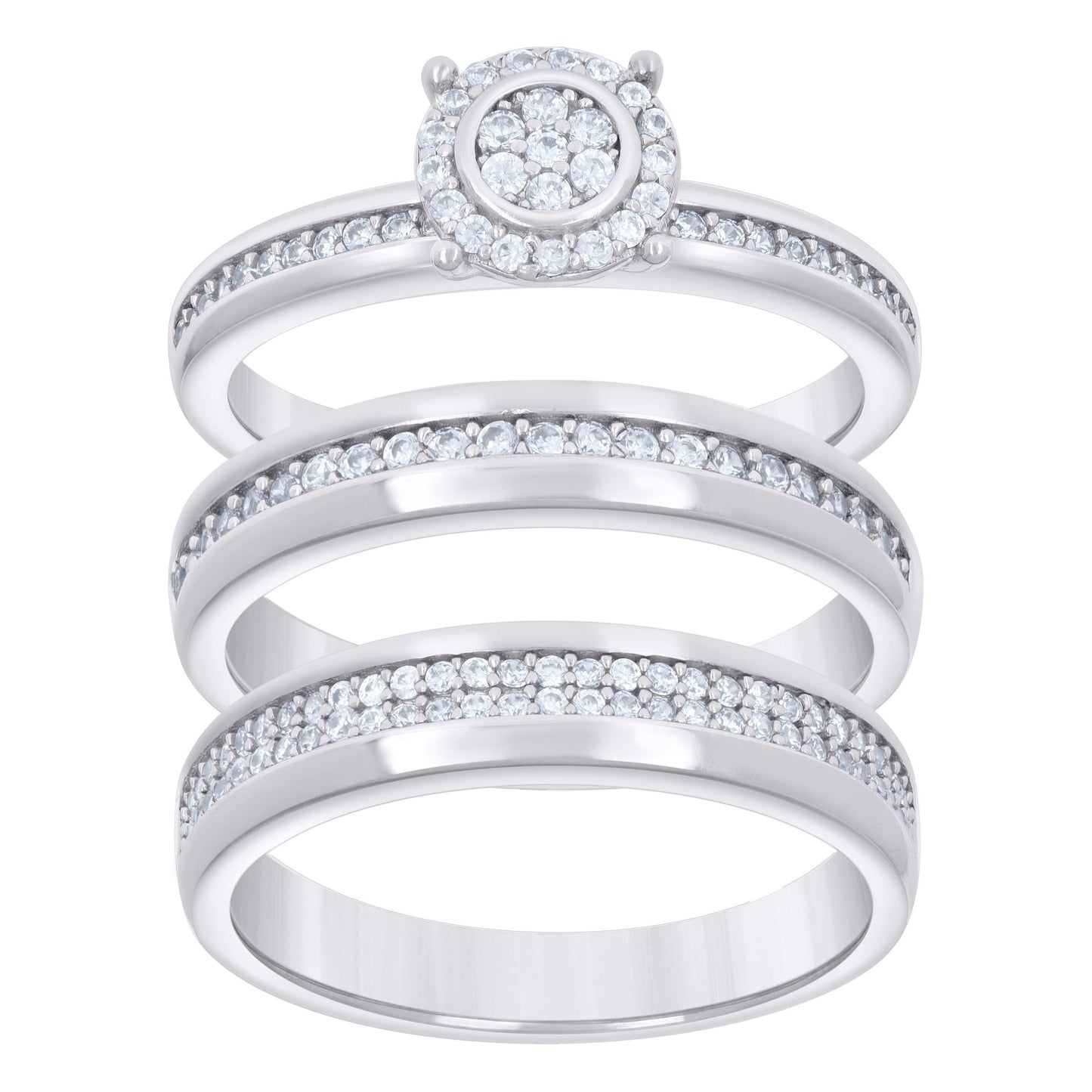 925 Sterling Silver Cz Trio Ring Set S6