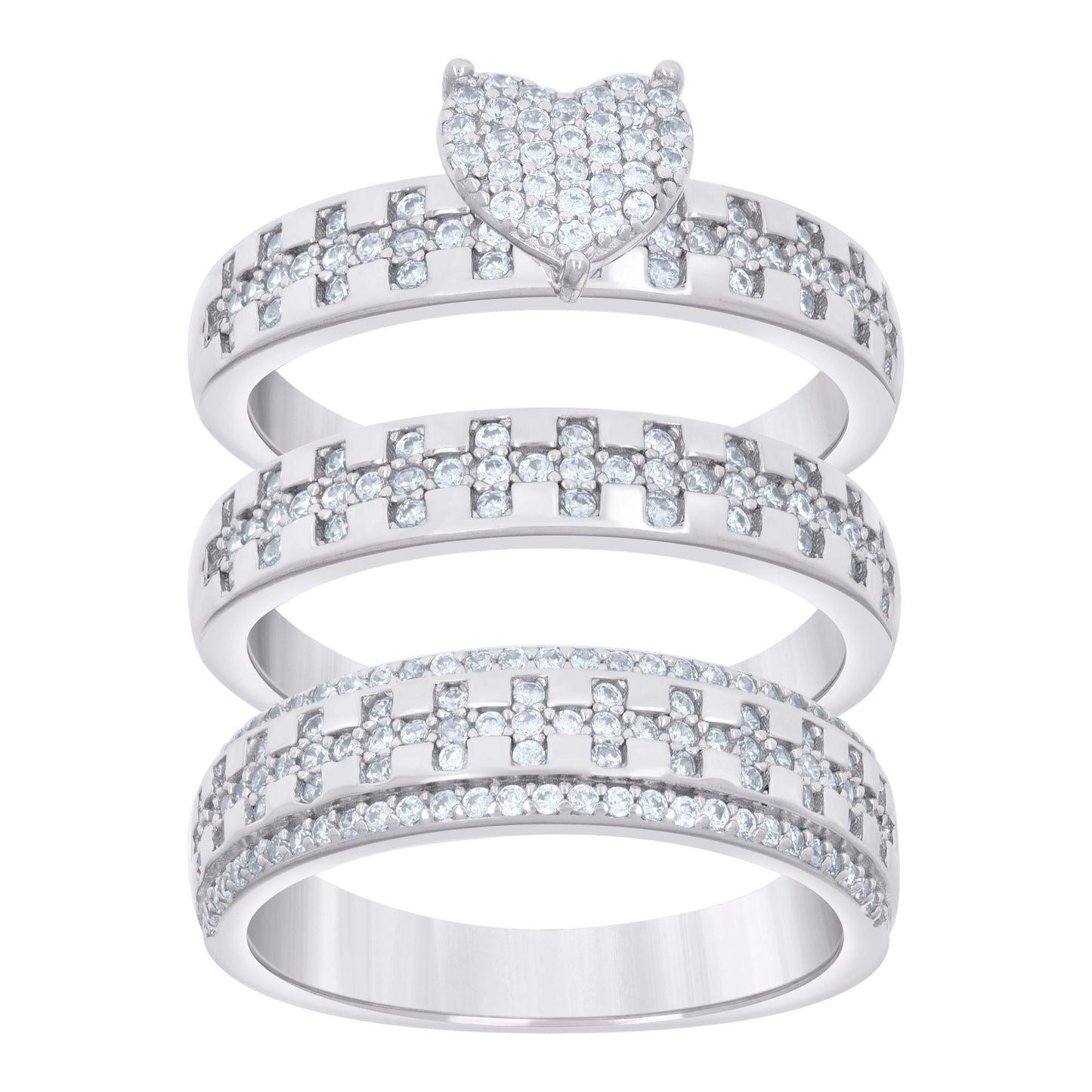925 Sterling Silver Cz Trio Ring Set S6