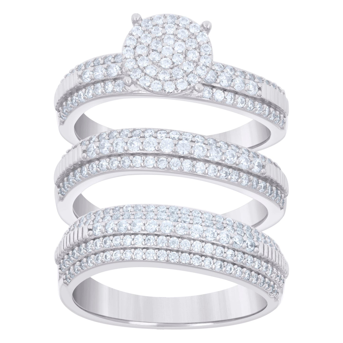 925 Sterling Silver Cz Trio Ring Set S6