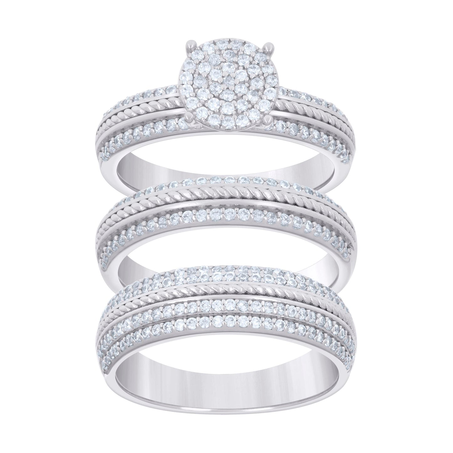 925 Sterling Silver Cz Trio Ring Set S6