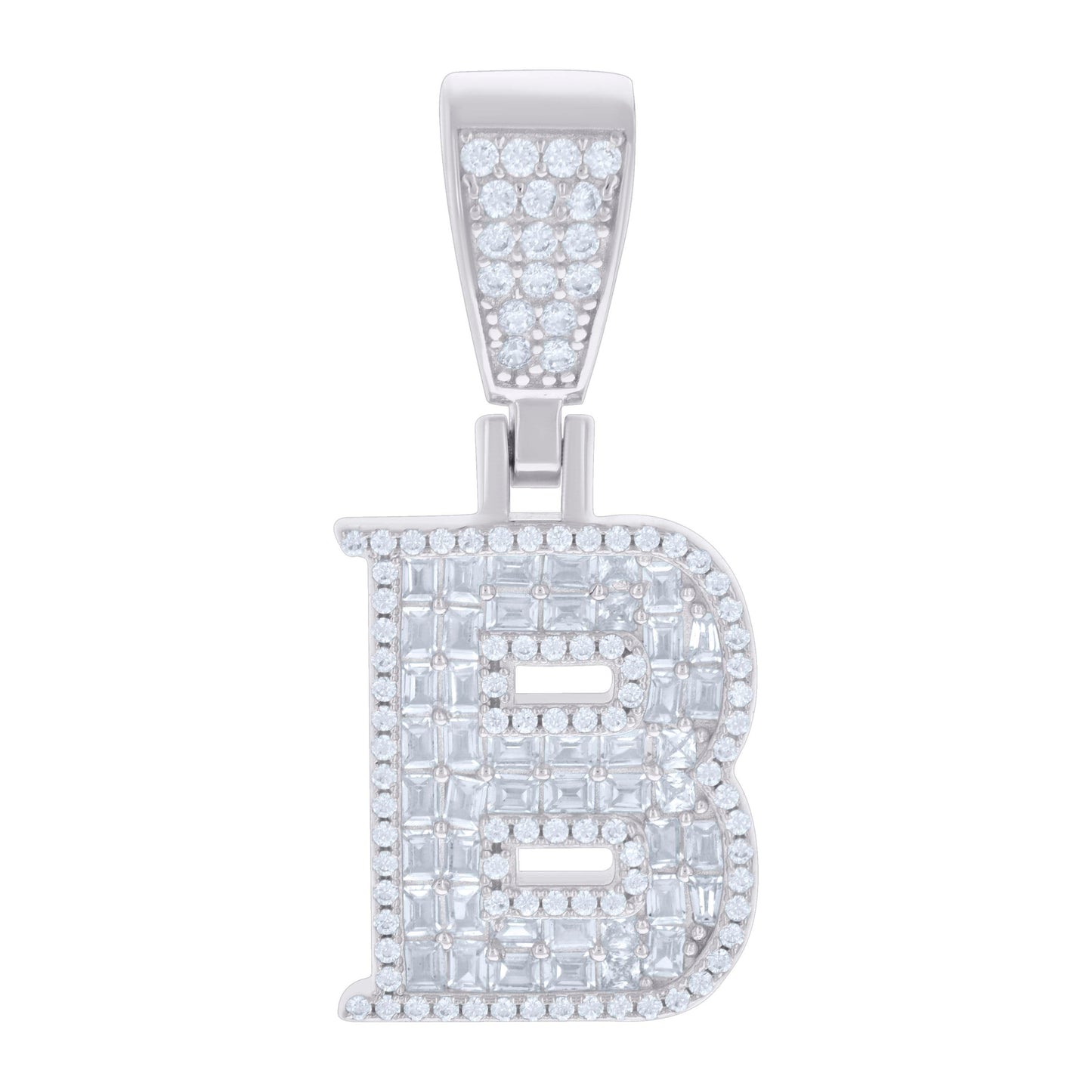 925 Sterling Silver Cz Pendant Initial Letter "B"