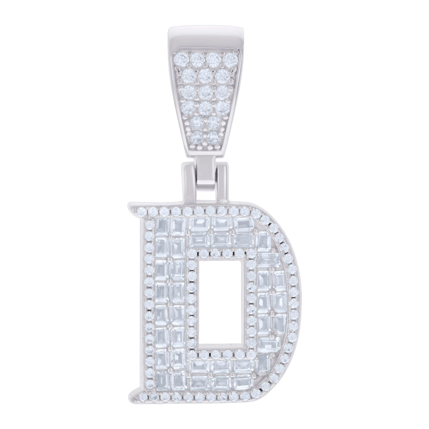 925 Sterling Silver Cz Pendant Initial Letter "D"