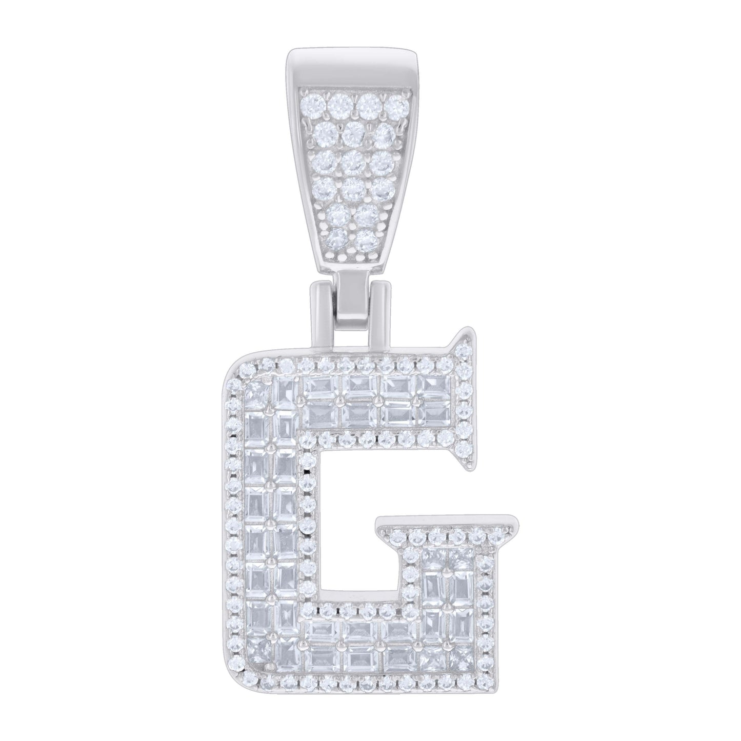 925 Sterling Silver Cz Pendant Initial Letter "G"